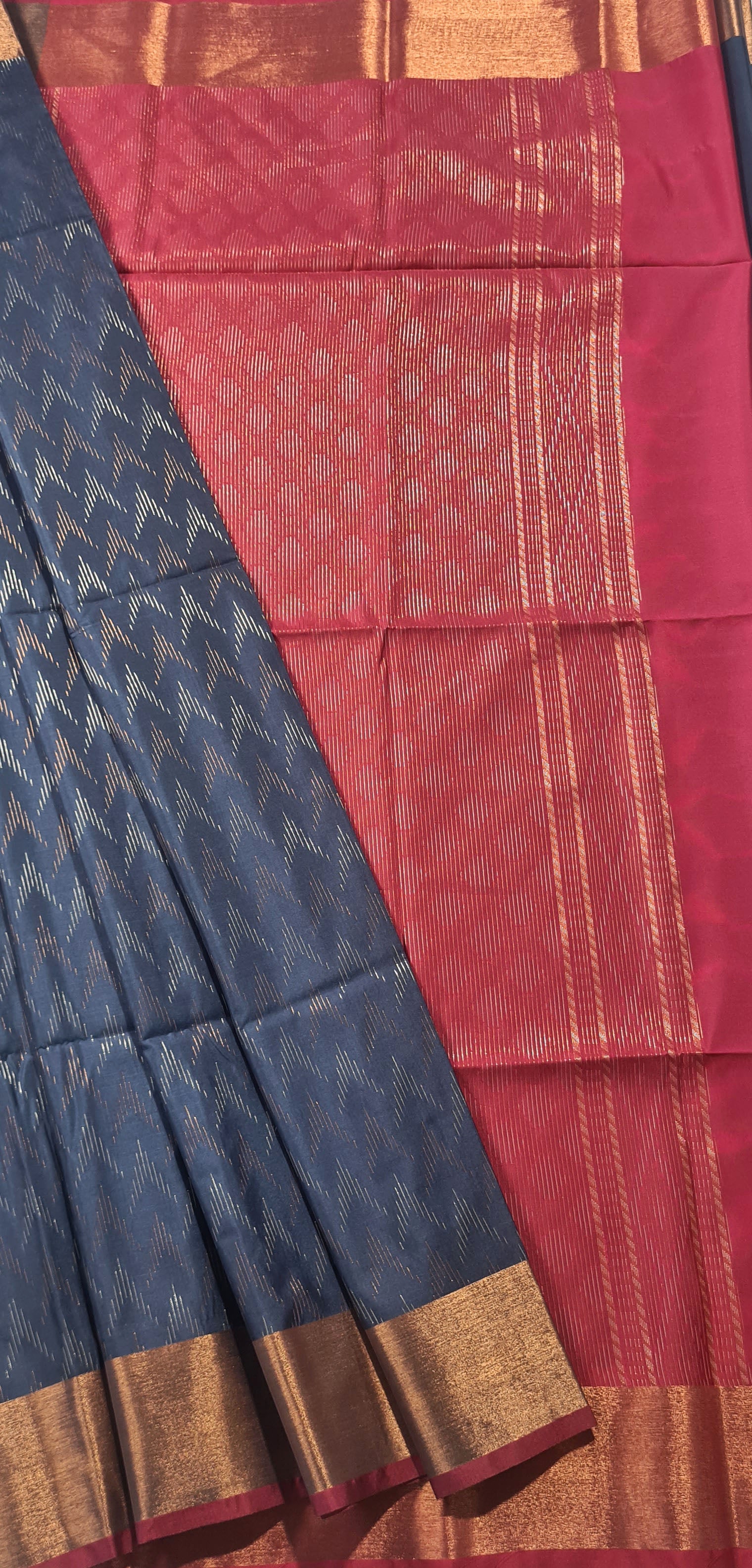 Kanchi Vegan Silk Saree With Contrast Blouse and Rich Jari Pallu