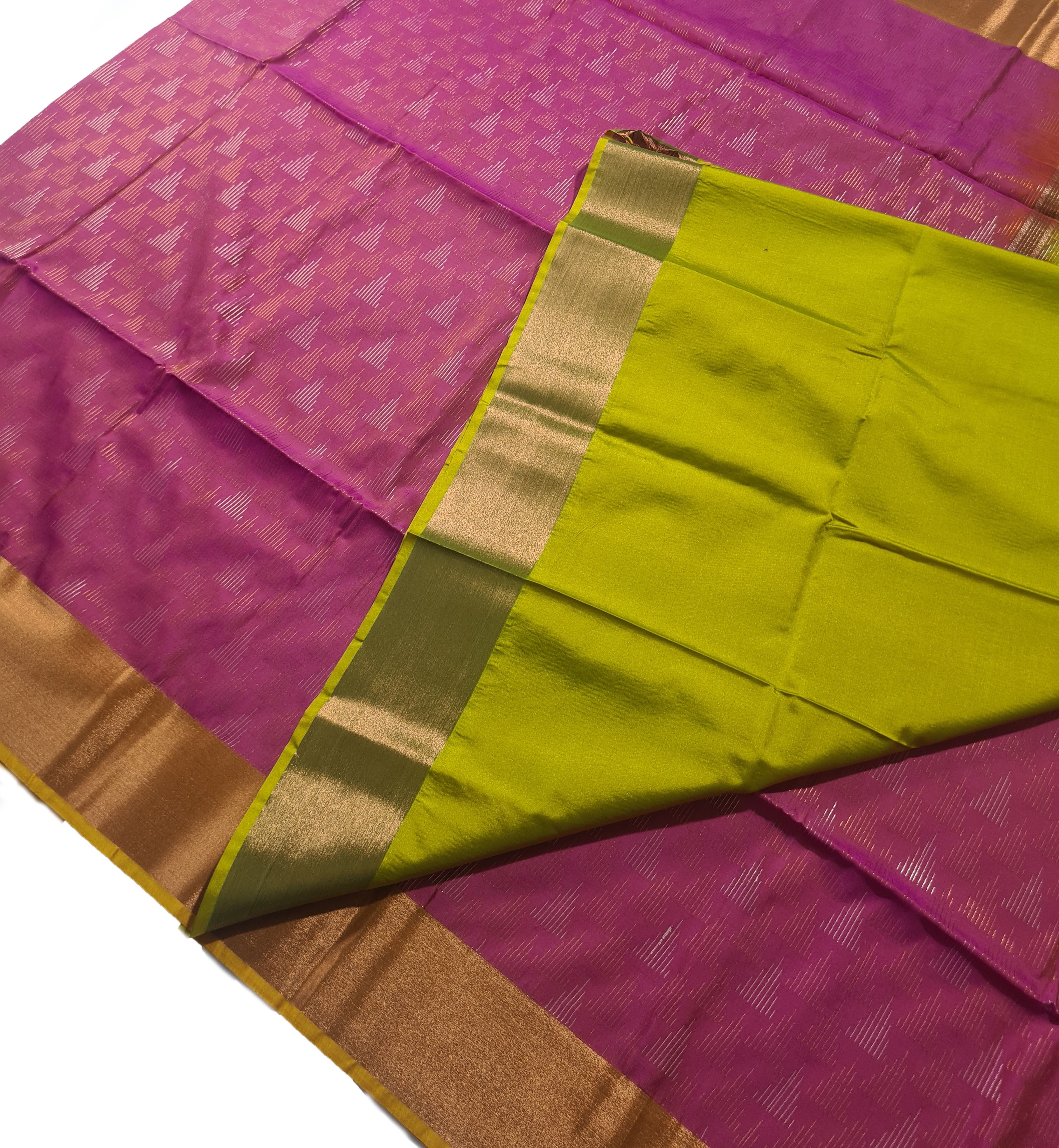 Kanchi Vegan Silk Saree With Contrast Blouse and Rich Jari Pallu