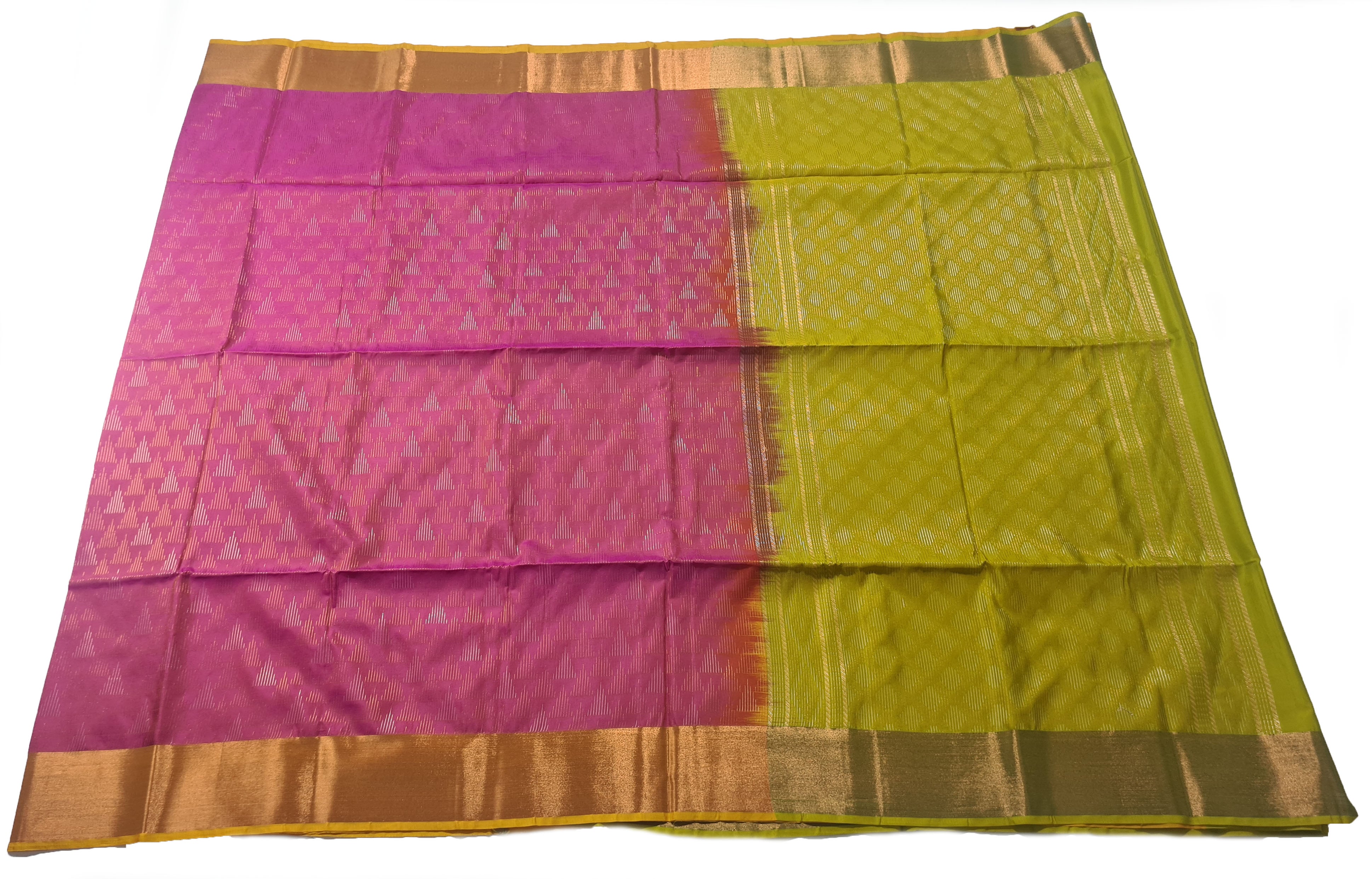 Kanchi Vegan Silk Saree With Contrast Blouse and Rich Jari Pallu