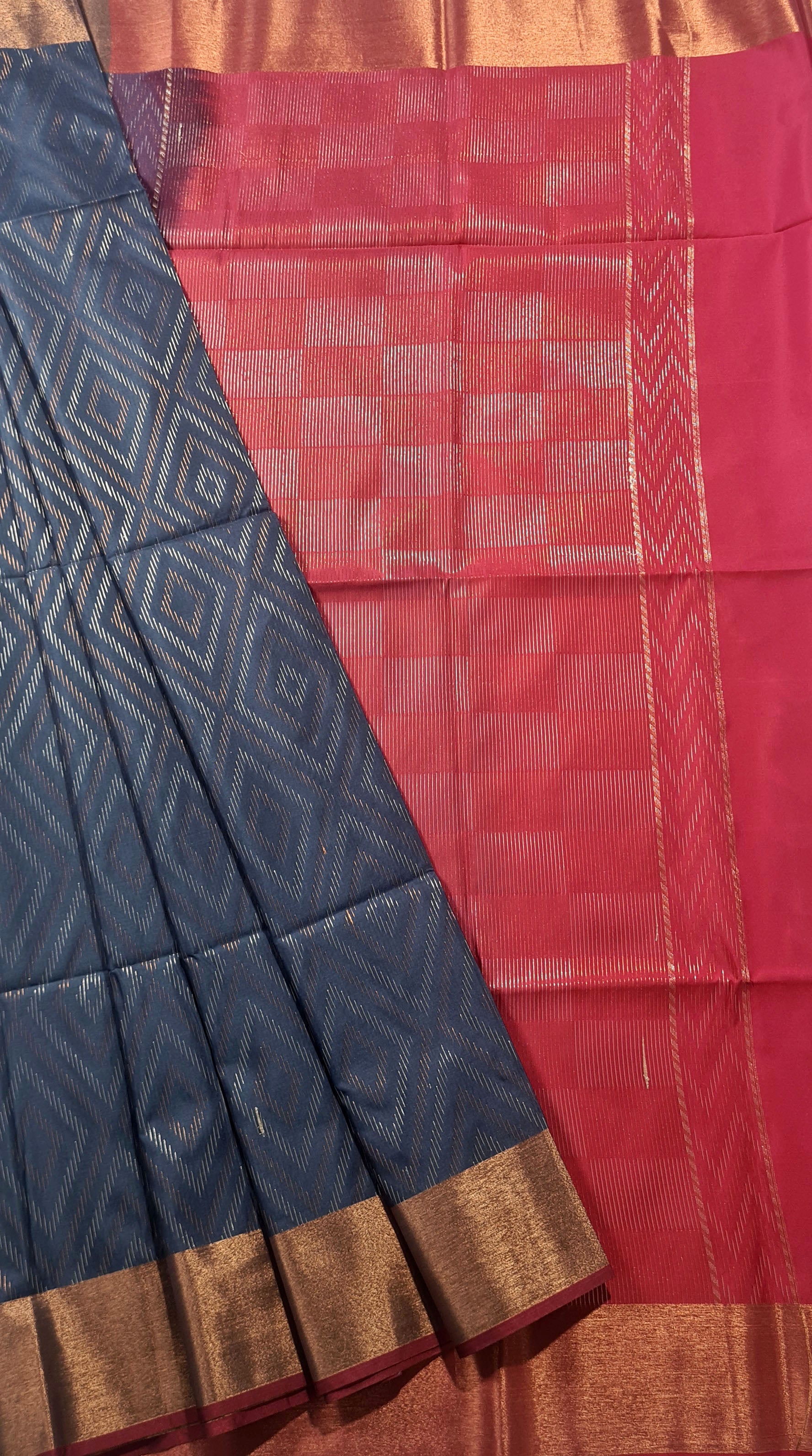 Kanchi Vegan Silk Saree With Contrast Blouse and Rich Jari Pallu