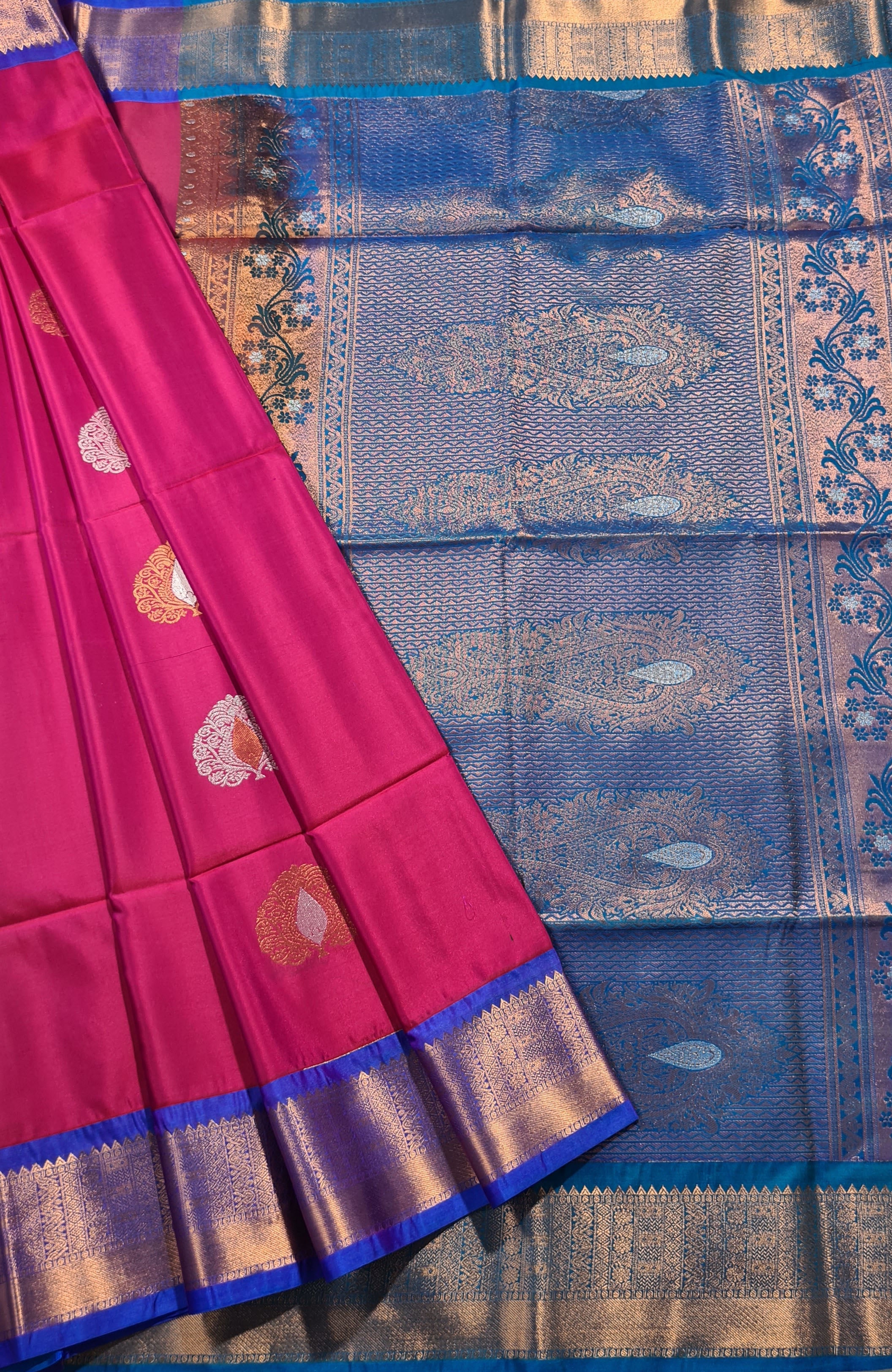 Kanchi Vegan Silk Saree With Contrast Blouse and Rich Jari Pallu