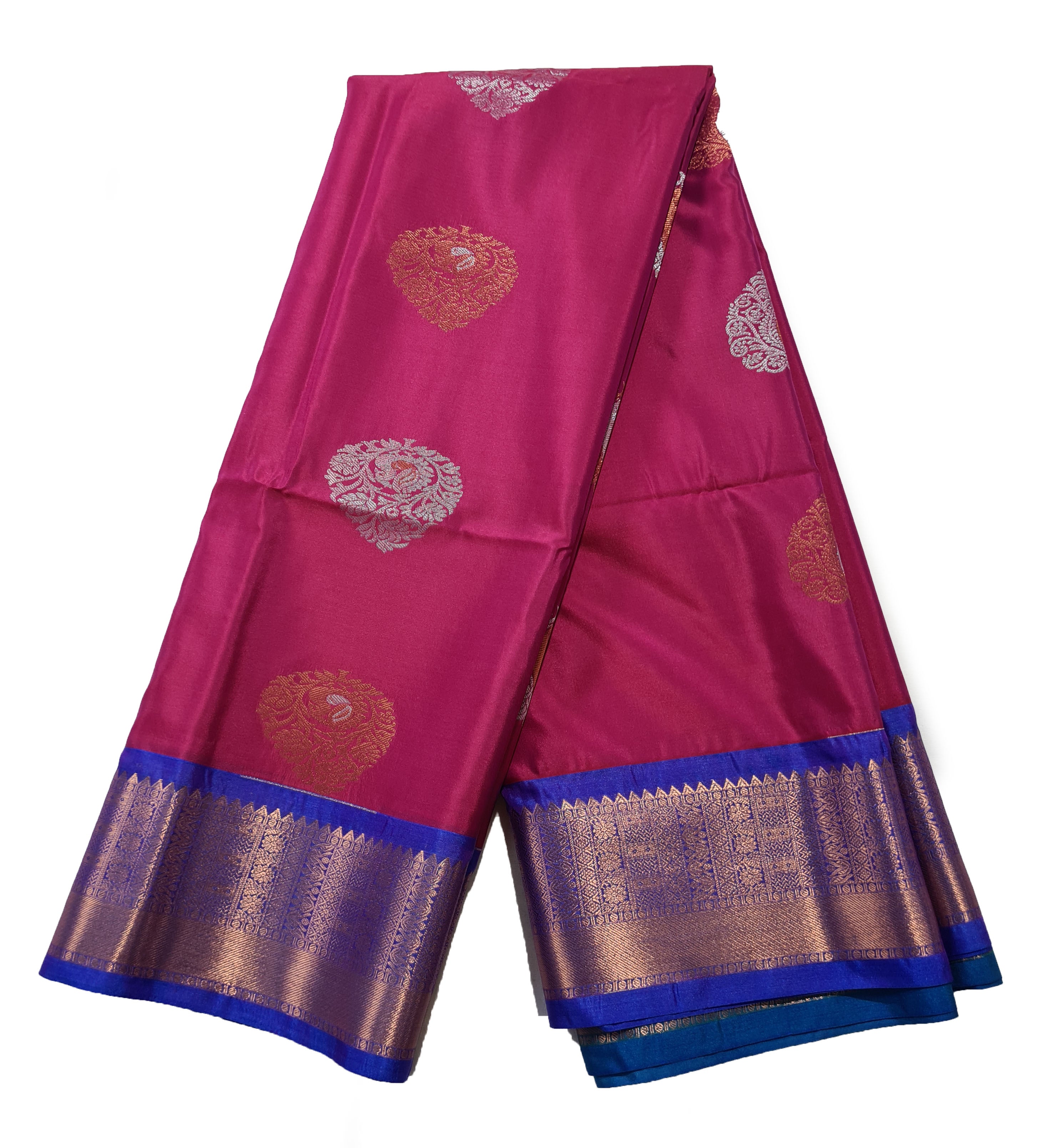 Kanchi Vegan Silk Saree With Contrast Blouse and Rich Jari Pallu