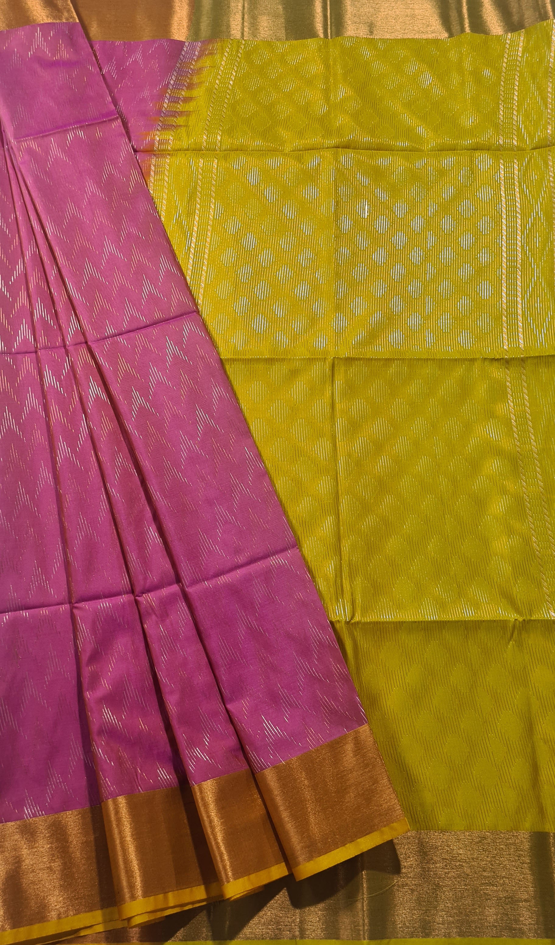 Kanchi Vegan Silk Saree With Contrast Blouse and Rich Jari Pallu