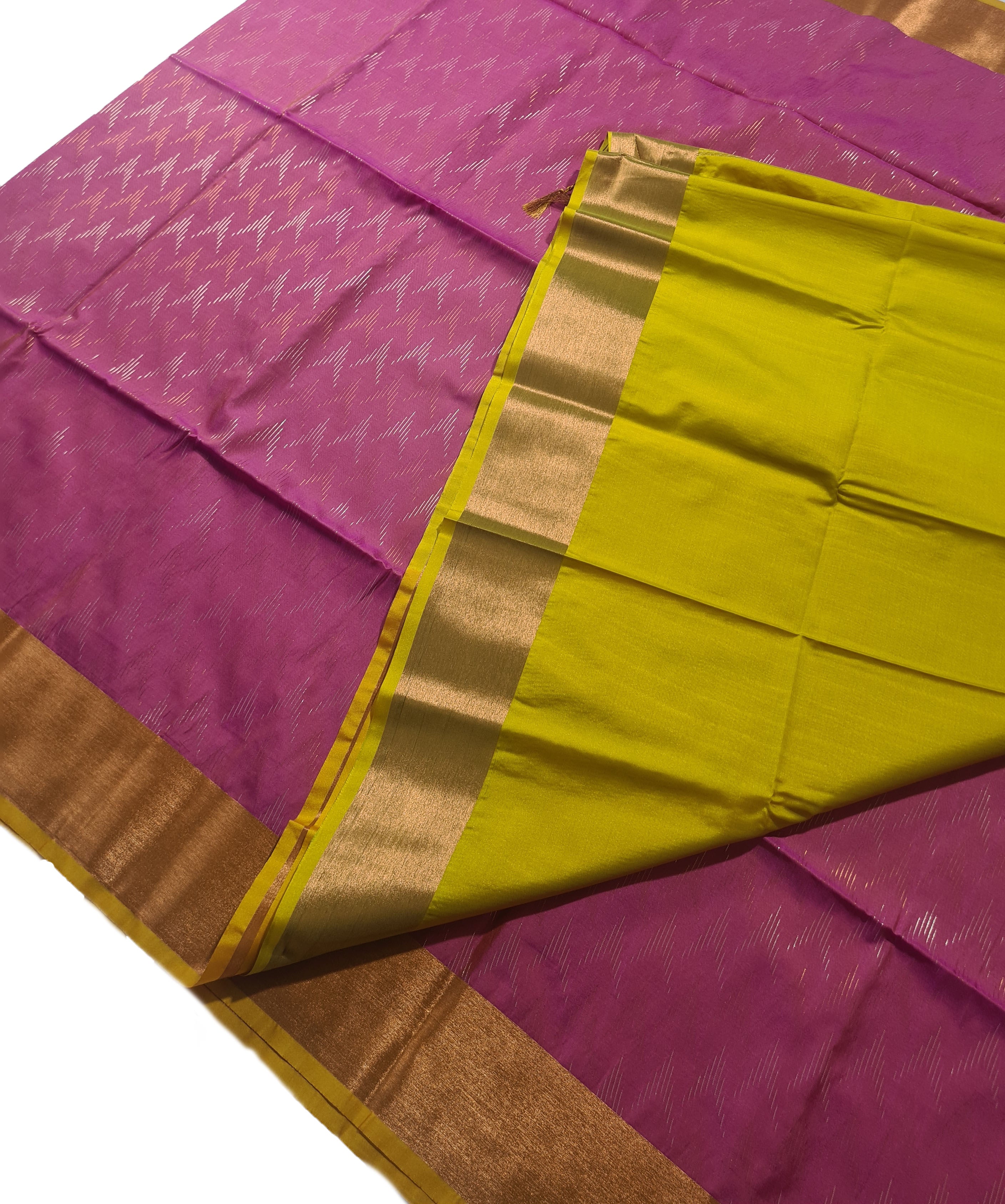 Kanchi Vegan Silk Saree With Contrast Blouse and Rich Jari Pallu