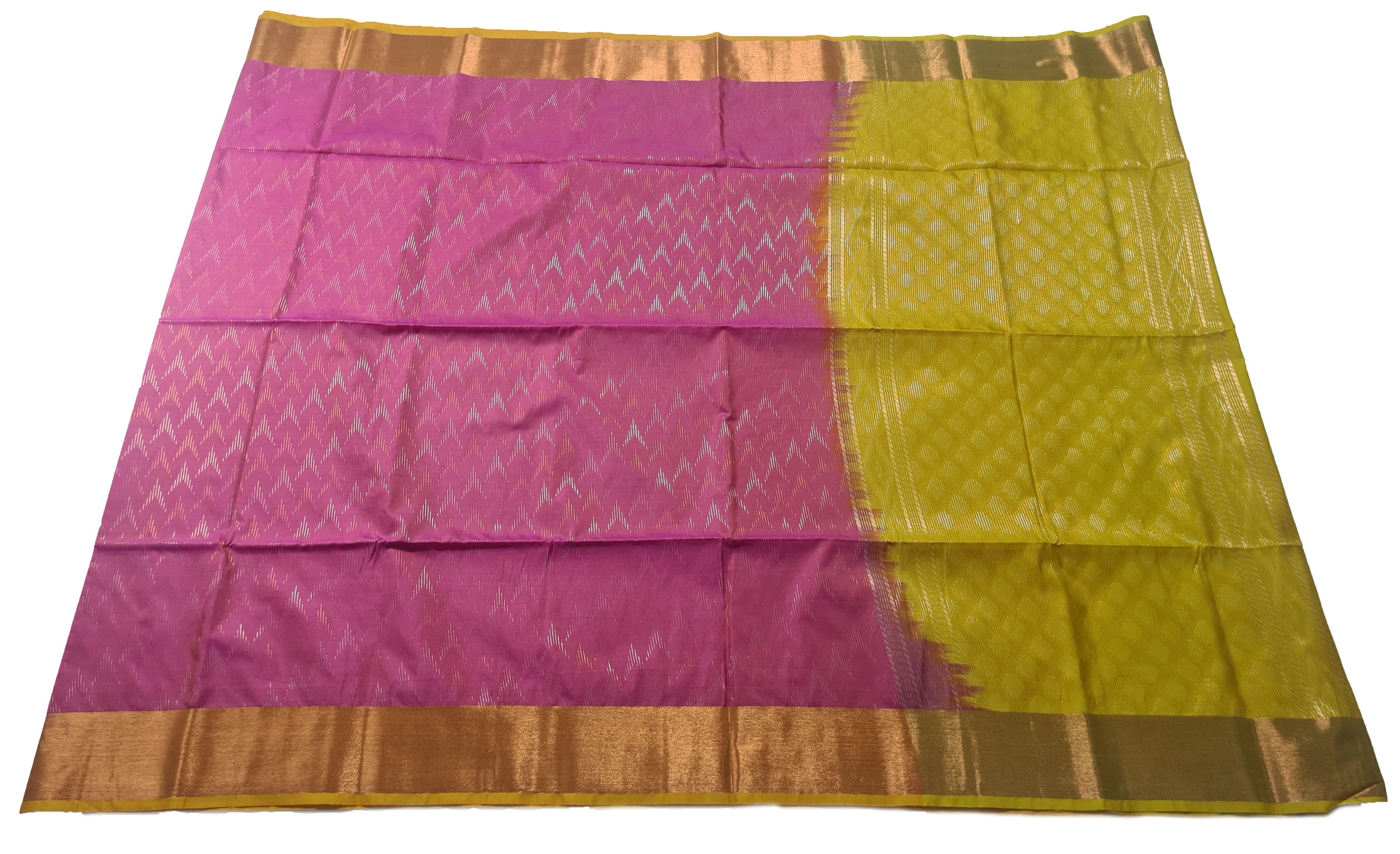 Kanchi Vegan Silk Saree With Contrast Blouse and Rich Jari Pallu
