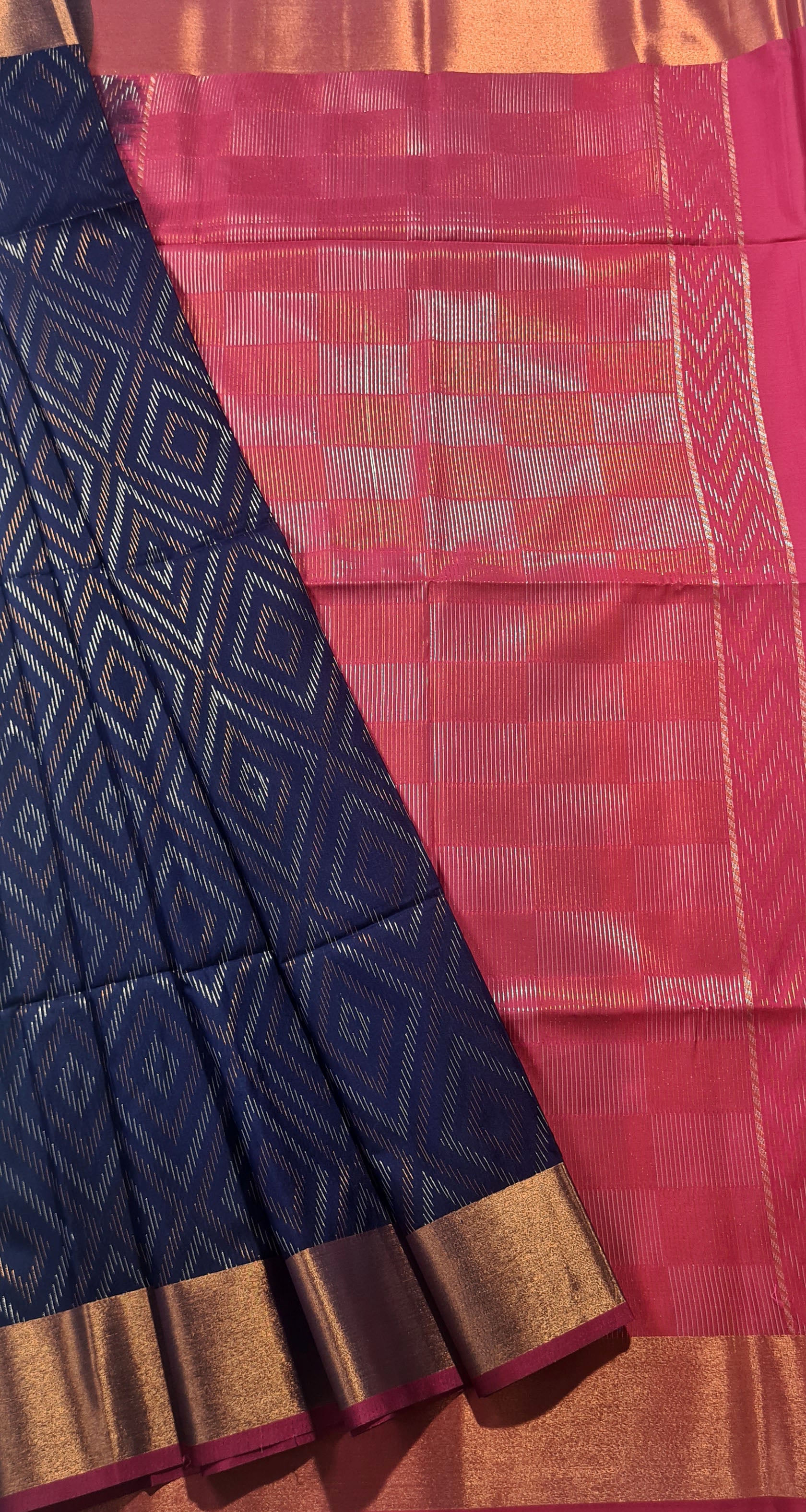 Kanchi Vegan Silk Saree With Contrast Blouse and Rich Jari Pallu