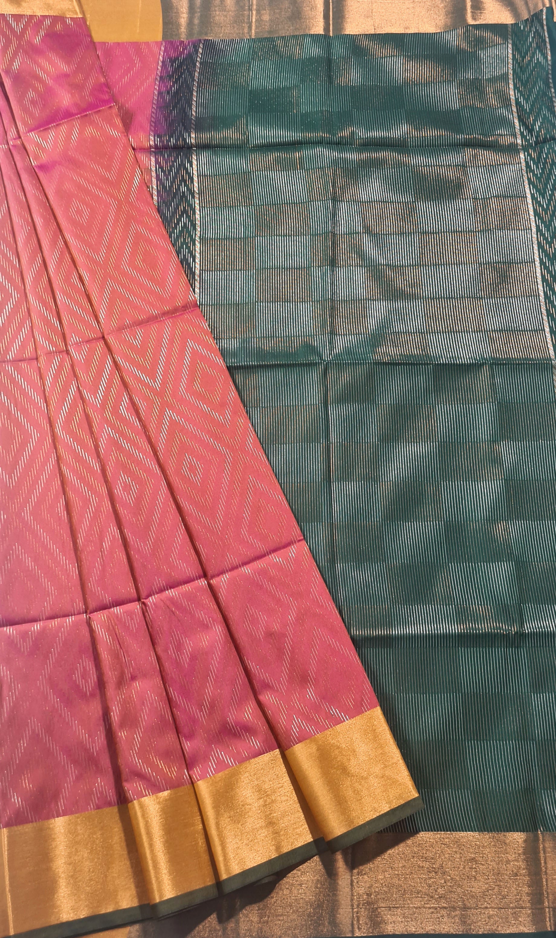 Kanchi Vegan Silk Saree With Contrast Blouse and Rich Jari Pallu