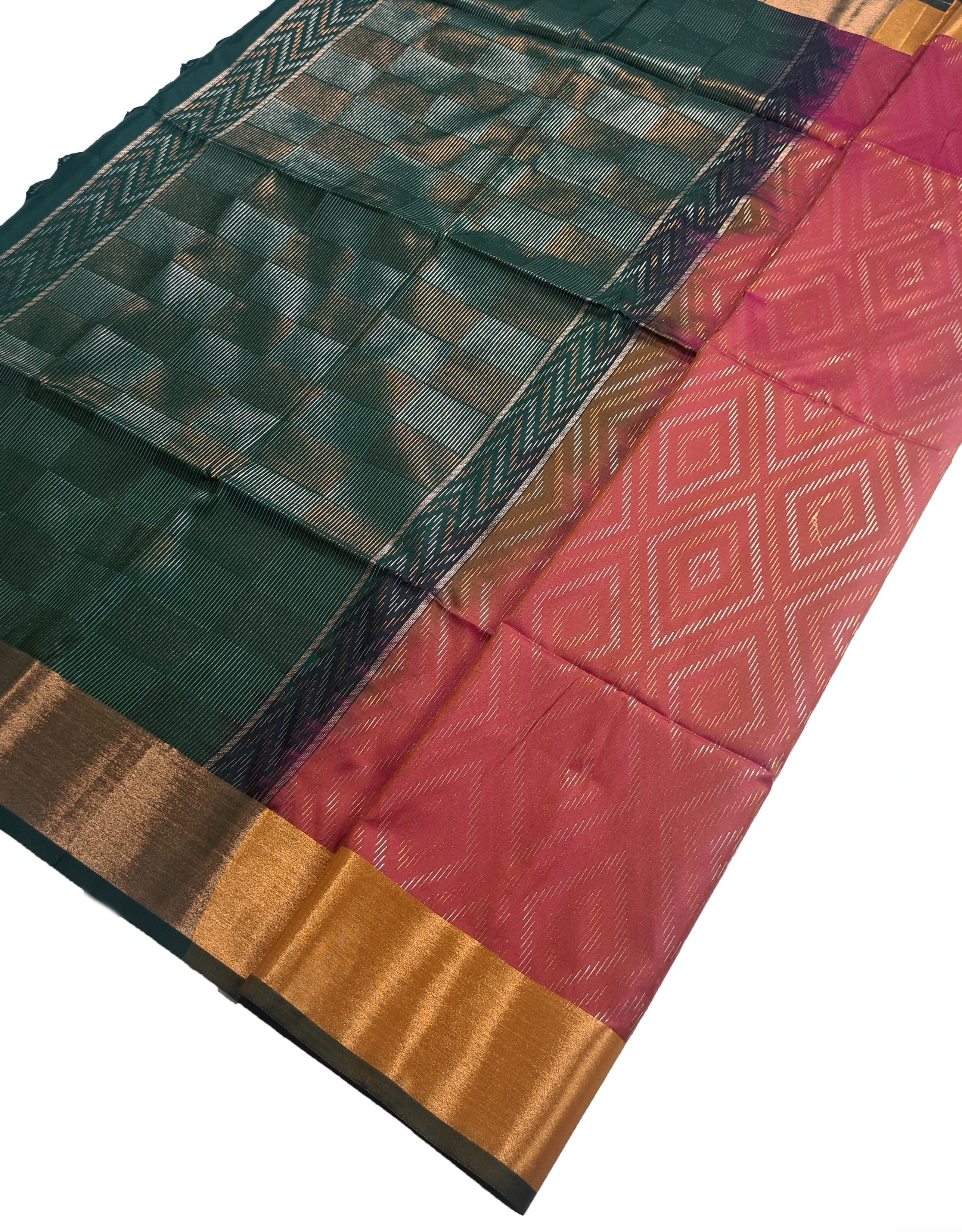 Kanchi Vegan Silk Saree With Contrast Blouse and Rich Jari Pallu