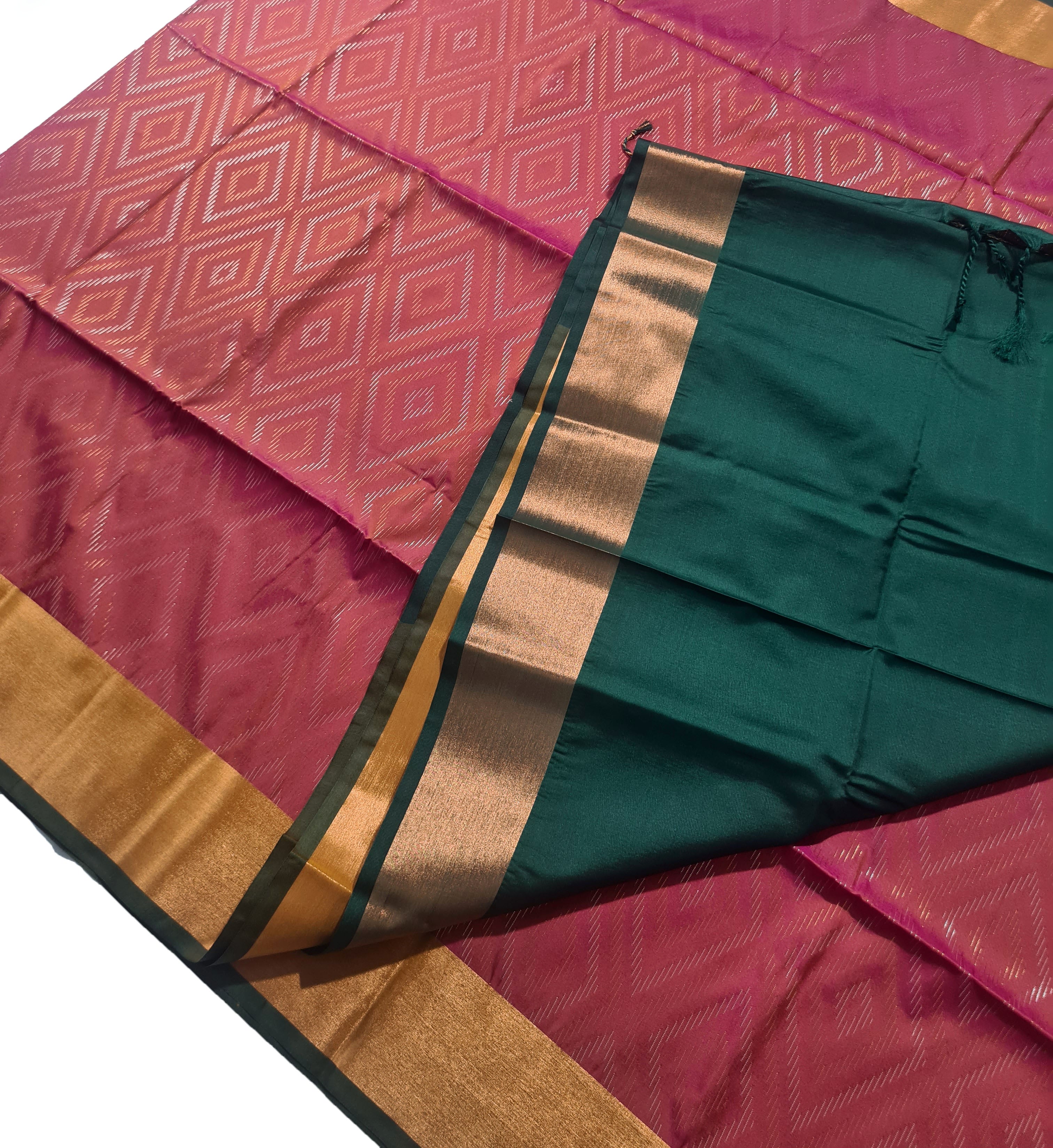 Kanchi Vegan Silk Saree With Contrast Blouse and Rich Jari Pallu