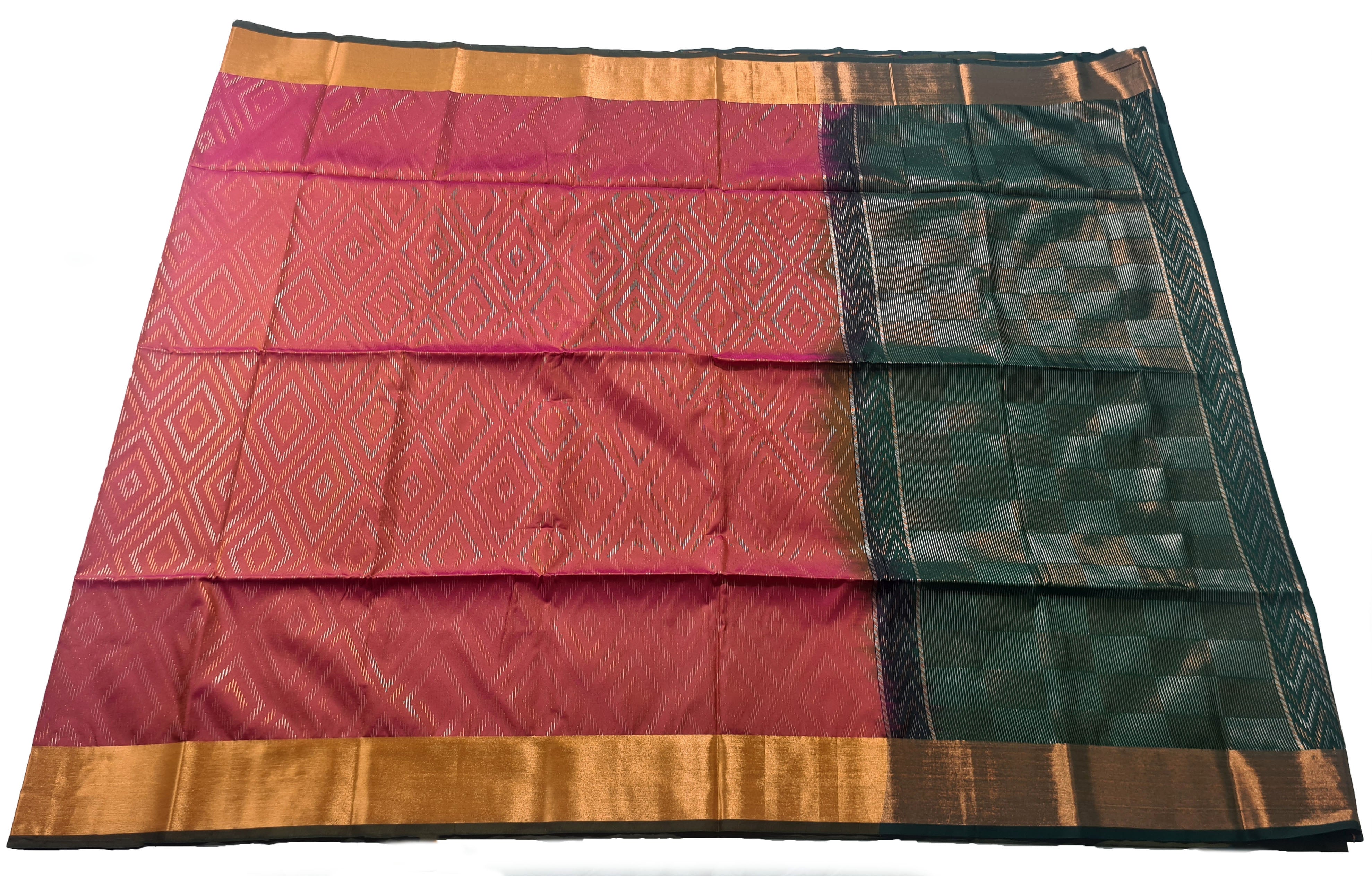 Kanchi Vegan Silk Saree With Contrast Blouse and Rich Jari Pallu