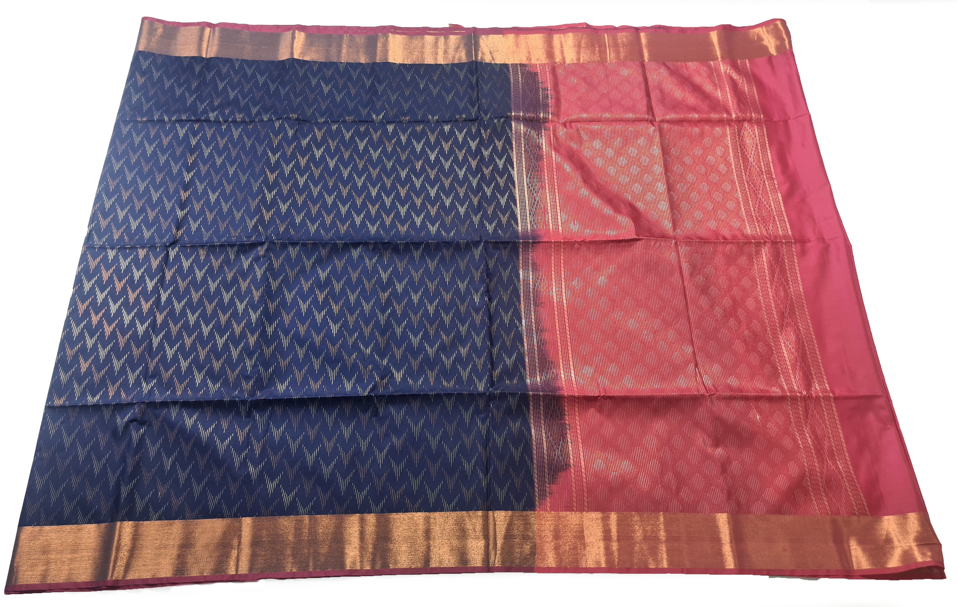 Kanchi Vegan Silk Saree With Contrast Blouse and Rich Jari Pallu
