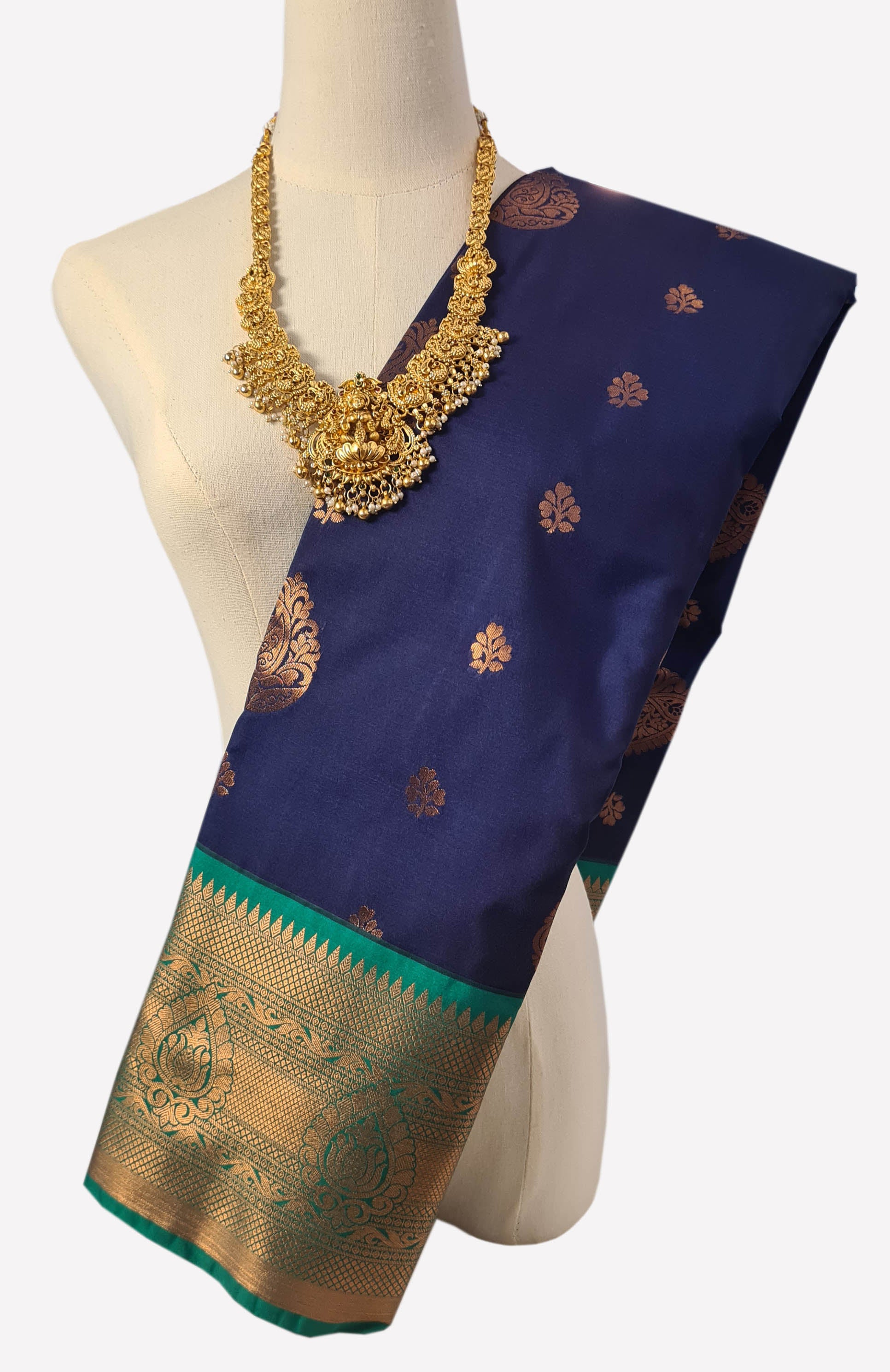 Kanchi Vegan Silk Saree With Contrast Blouse and Rich Jari Pallu