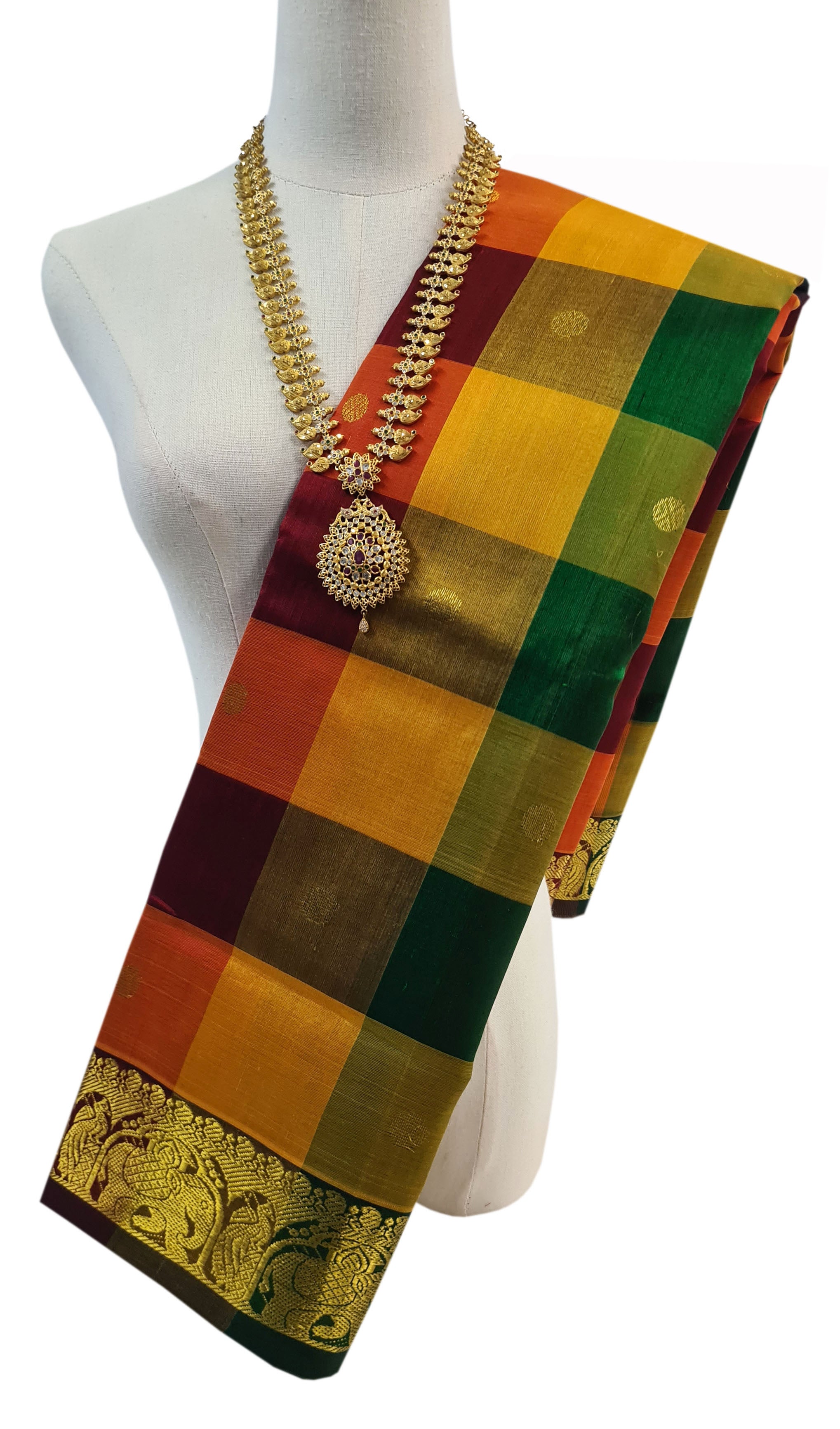Kanchipuram Rangoli Small Butta pure silk cotton Sarees