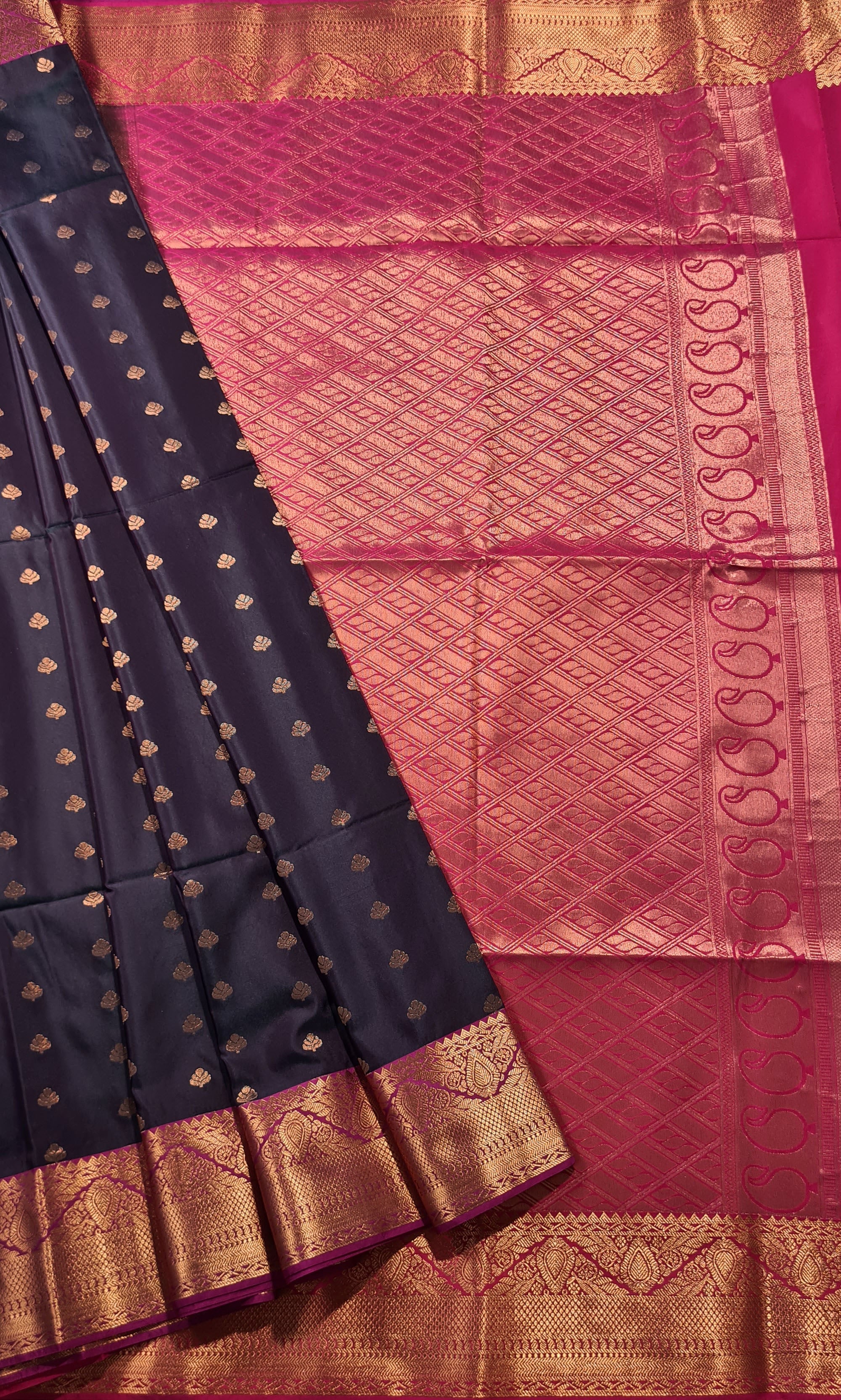 Kanchi Vegan Silk Saree With Contrast Blouse and Rich Jari Pallu