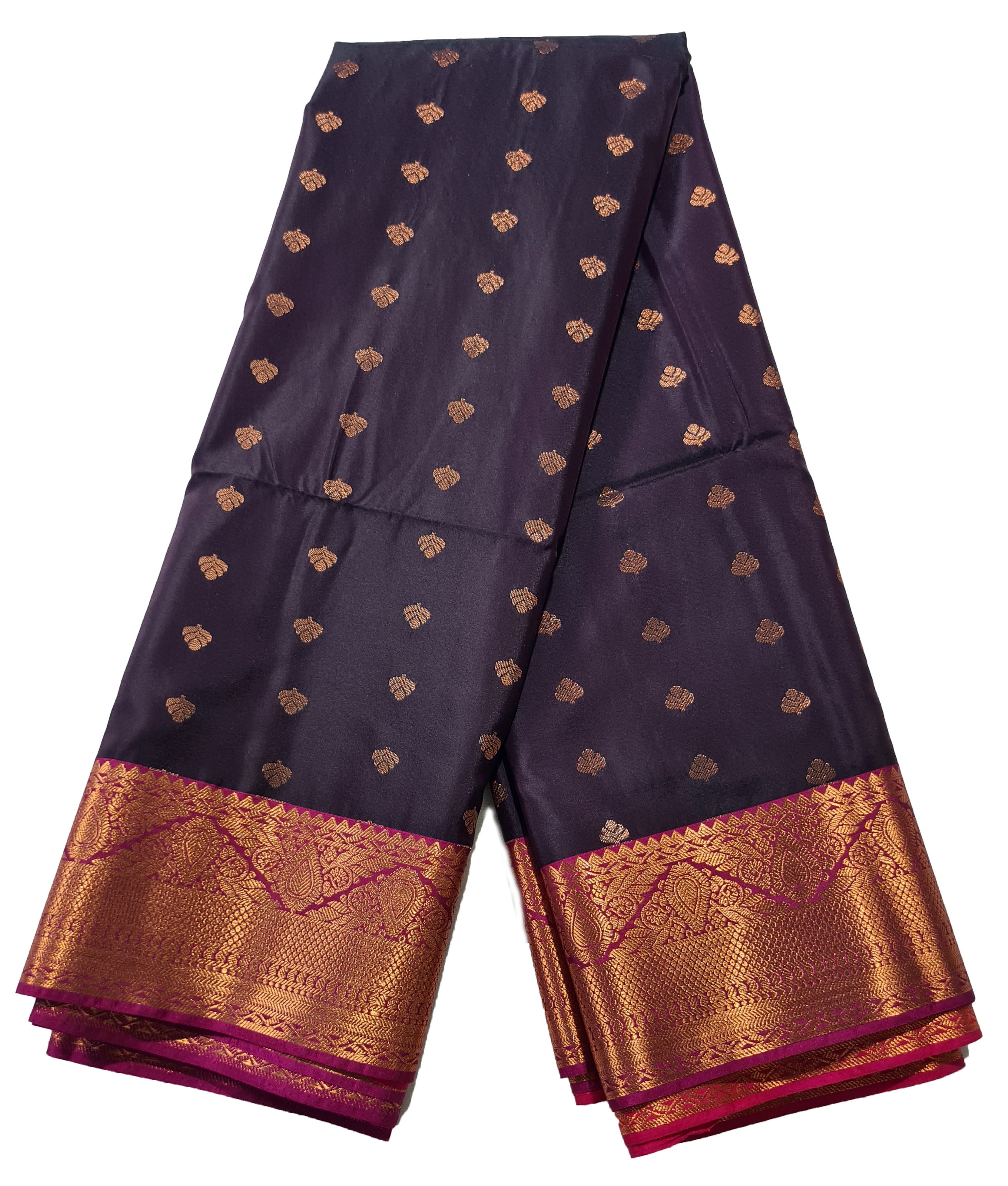 Kanchi Vegan Silk Saree With Contrast Blouse and Rich Jari Pallu