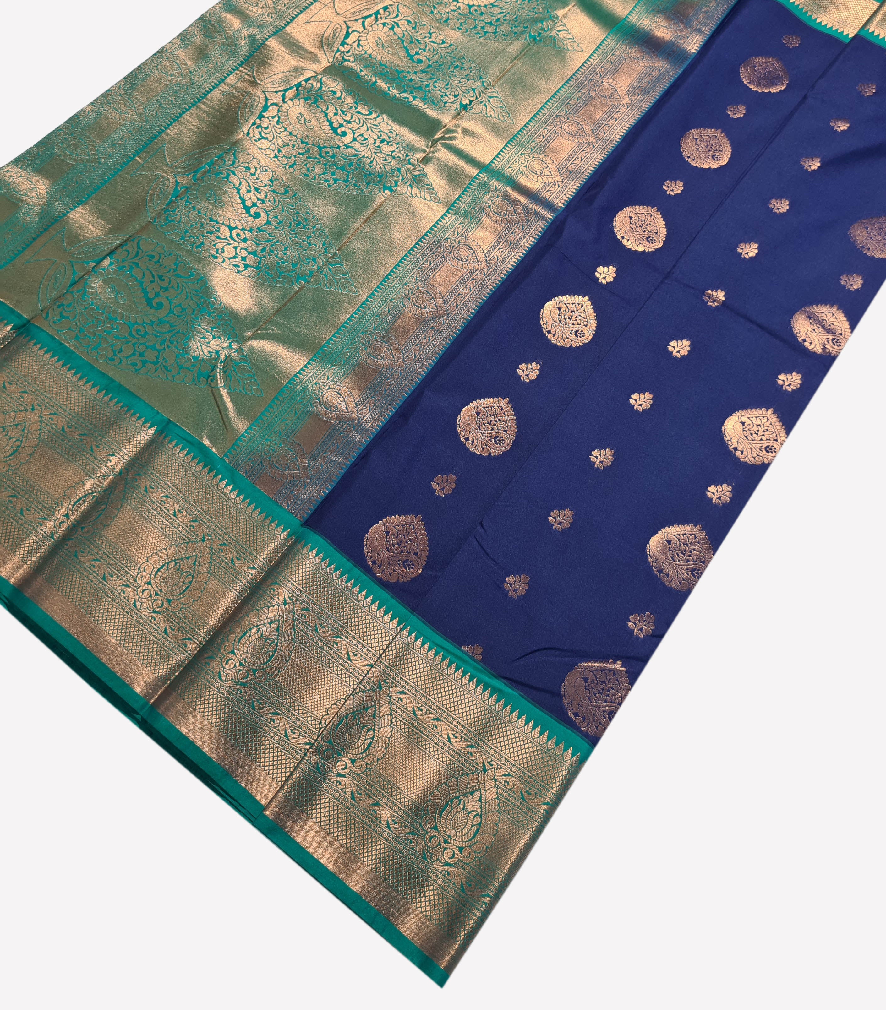 Kanchi Vegan Silk Saree With Contrast Blouse and Rich Jari Pallu