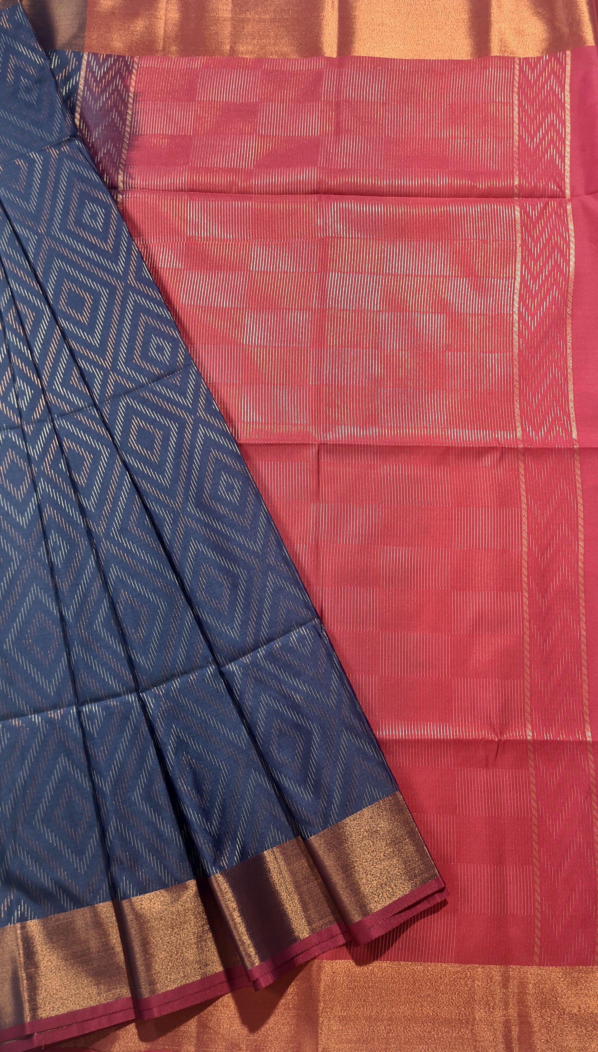 Kanchi Vegan Silk Saree With Contrast Blouse and Rich Jari Pallu