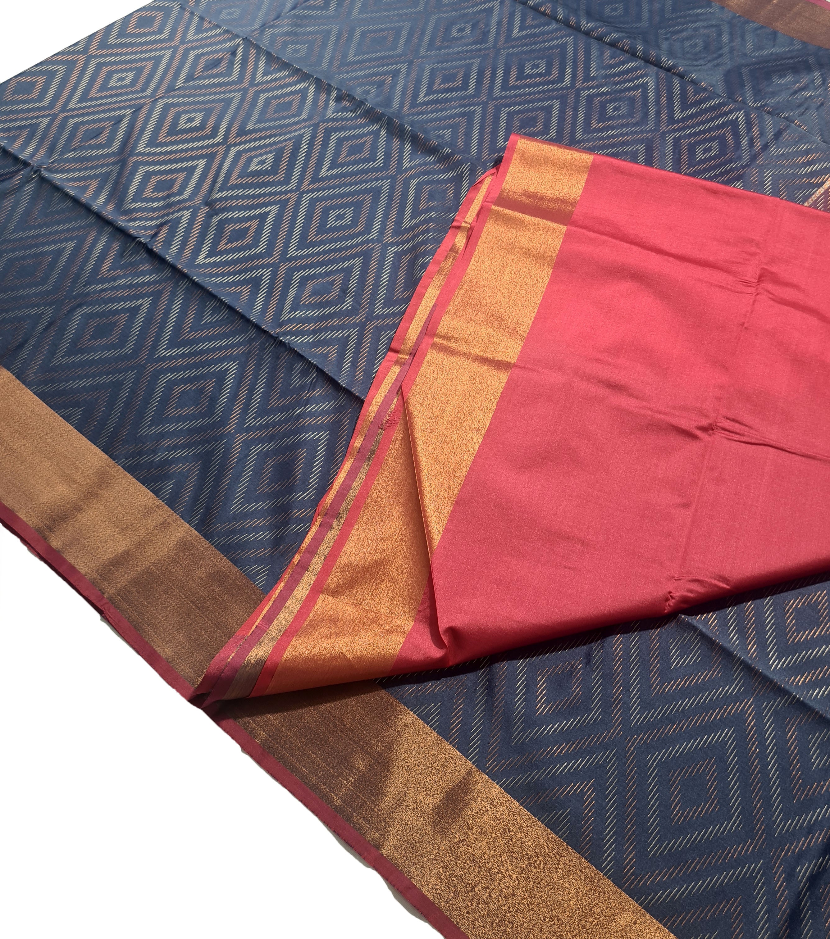 Kanchi Vegan Silk Saree With Contrast Blouse and Rich Jari Pallu