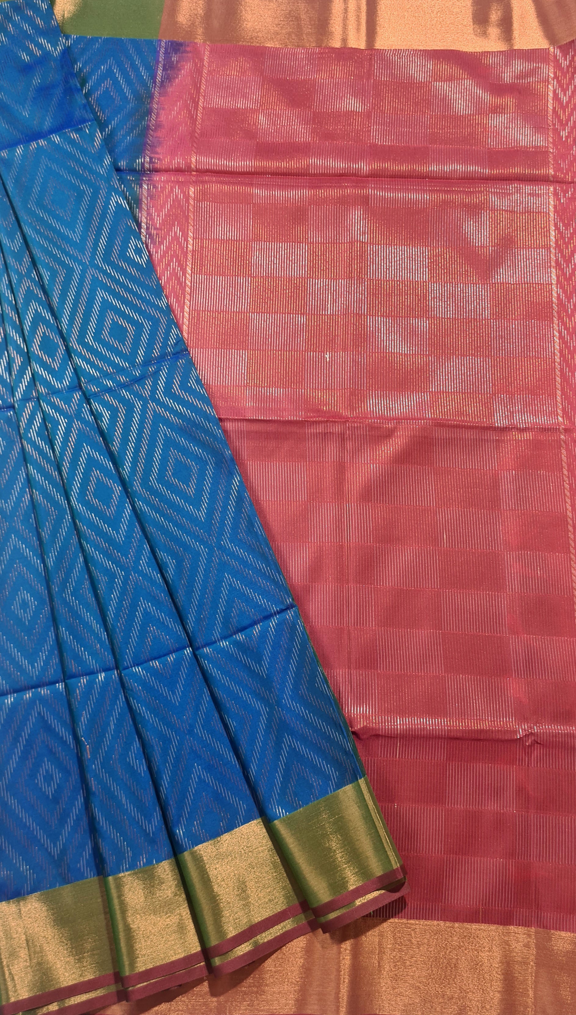 Kanchi Vegan Silk Saree With Contrast Blouse and Rich Jari Pallu