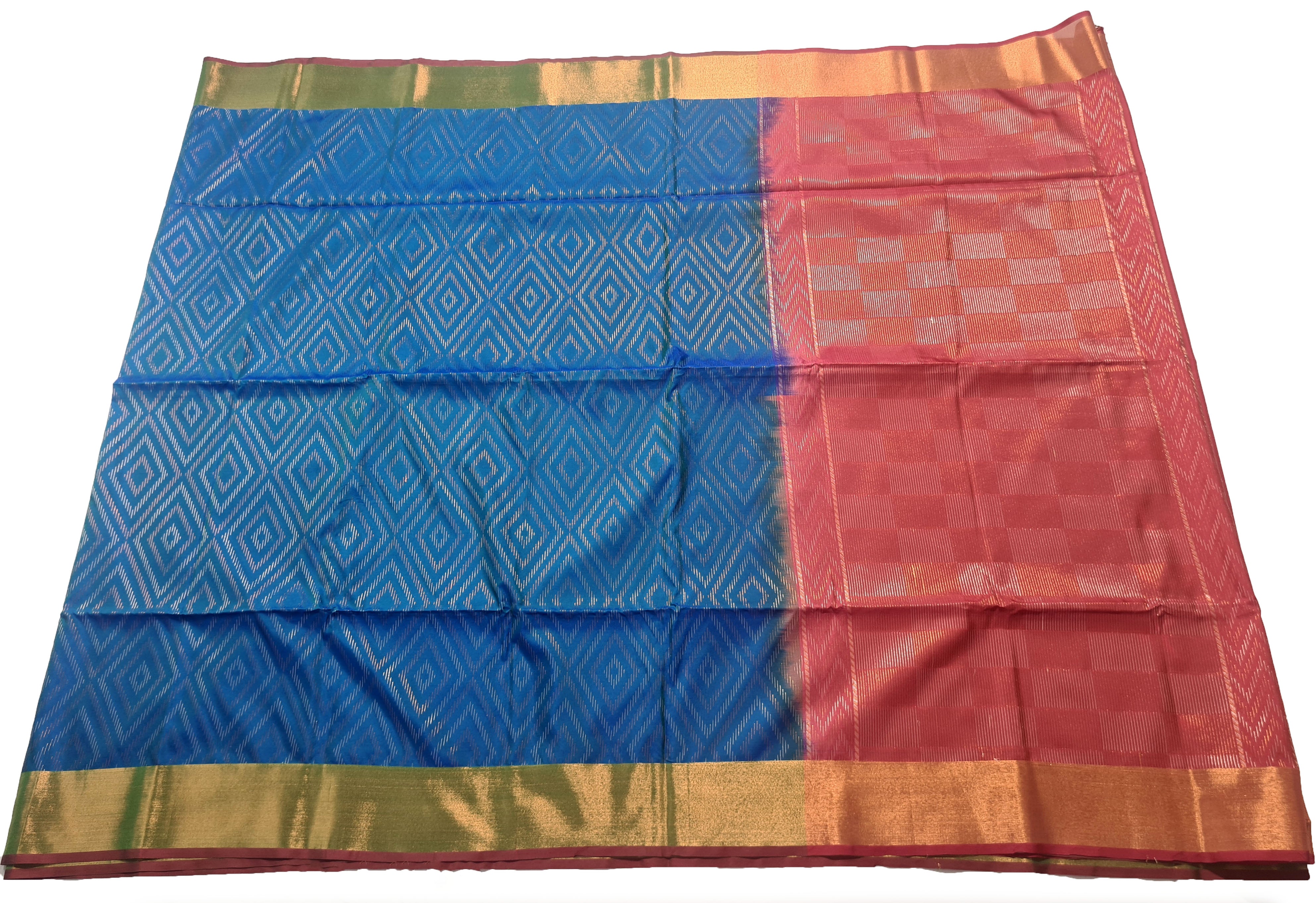 Kanchi Vegan Silk Saree With Contrast Blouse and Rich Jari Pallu