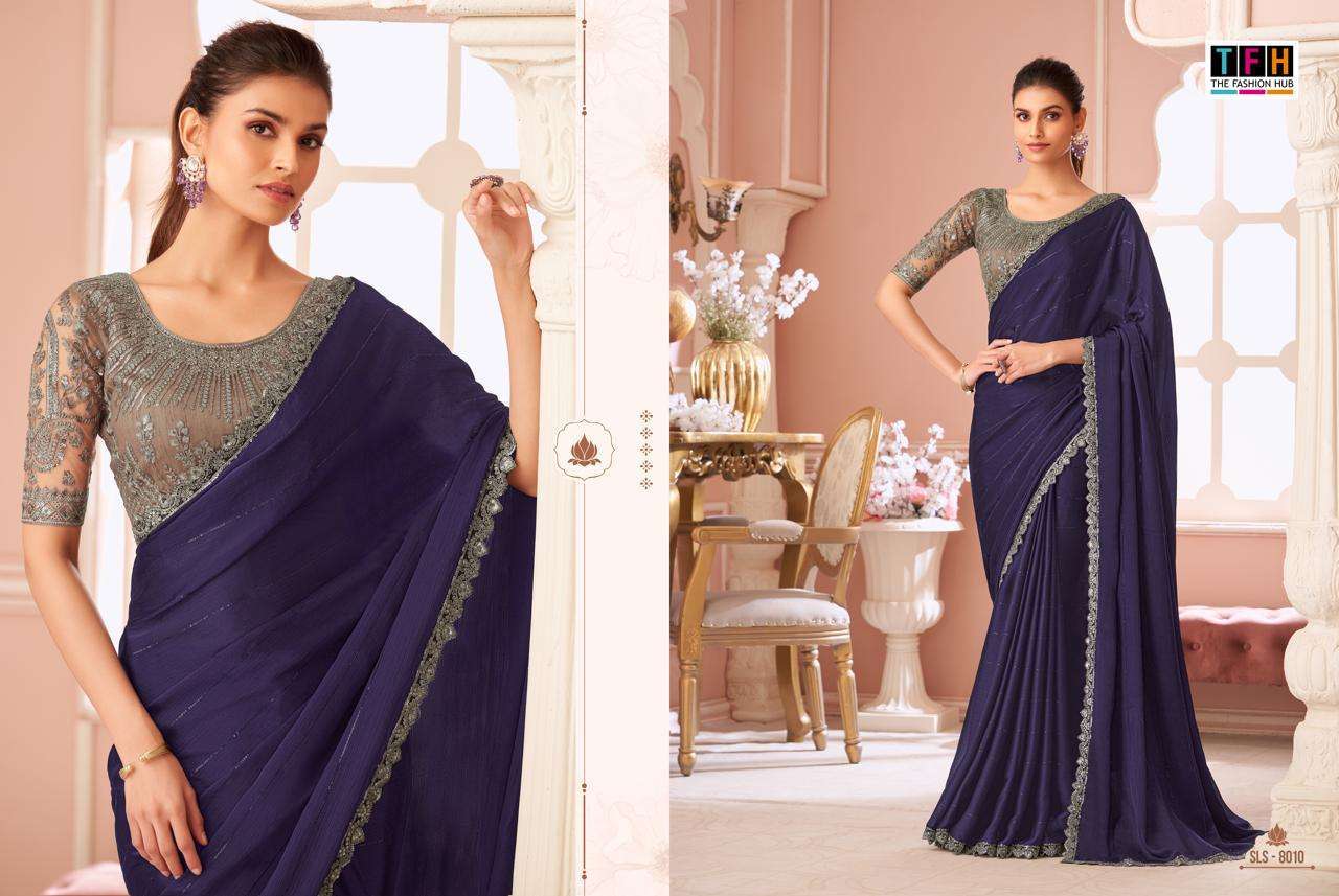 TFH Presents Salsa Style Designer Sarees With stitched blouse – ready size 36, margin up to 40