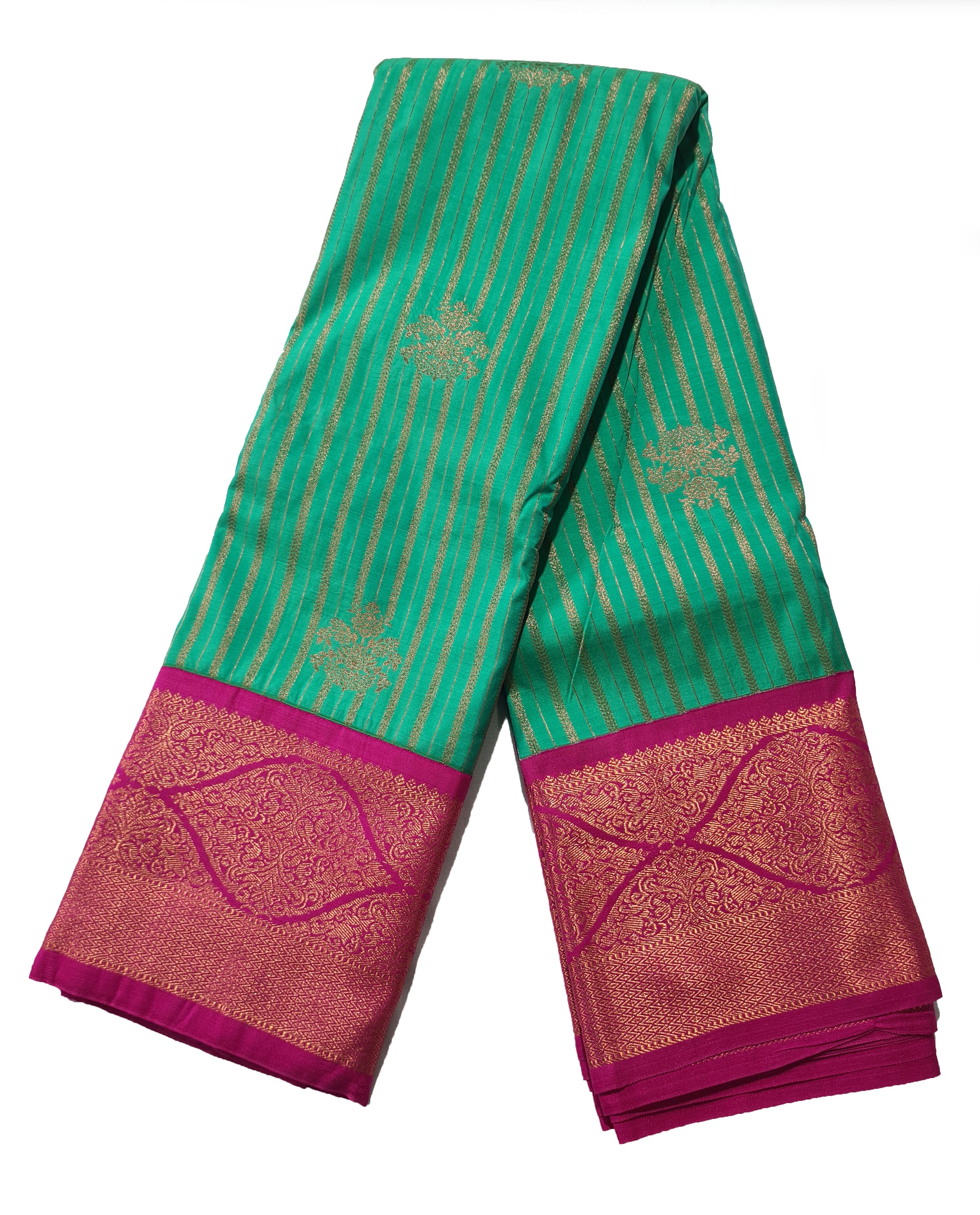 Kanchi Vegan Silk Saree With Contrast Blouse and Rich Jari Pallu