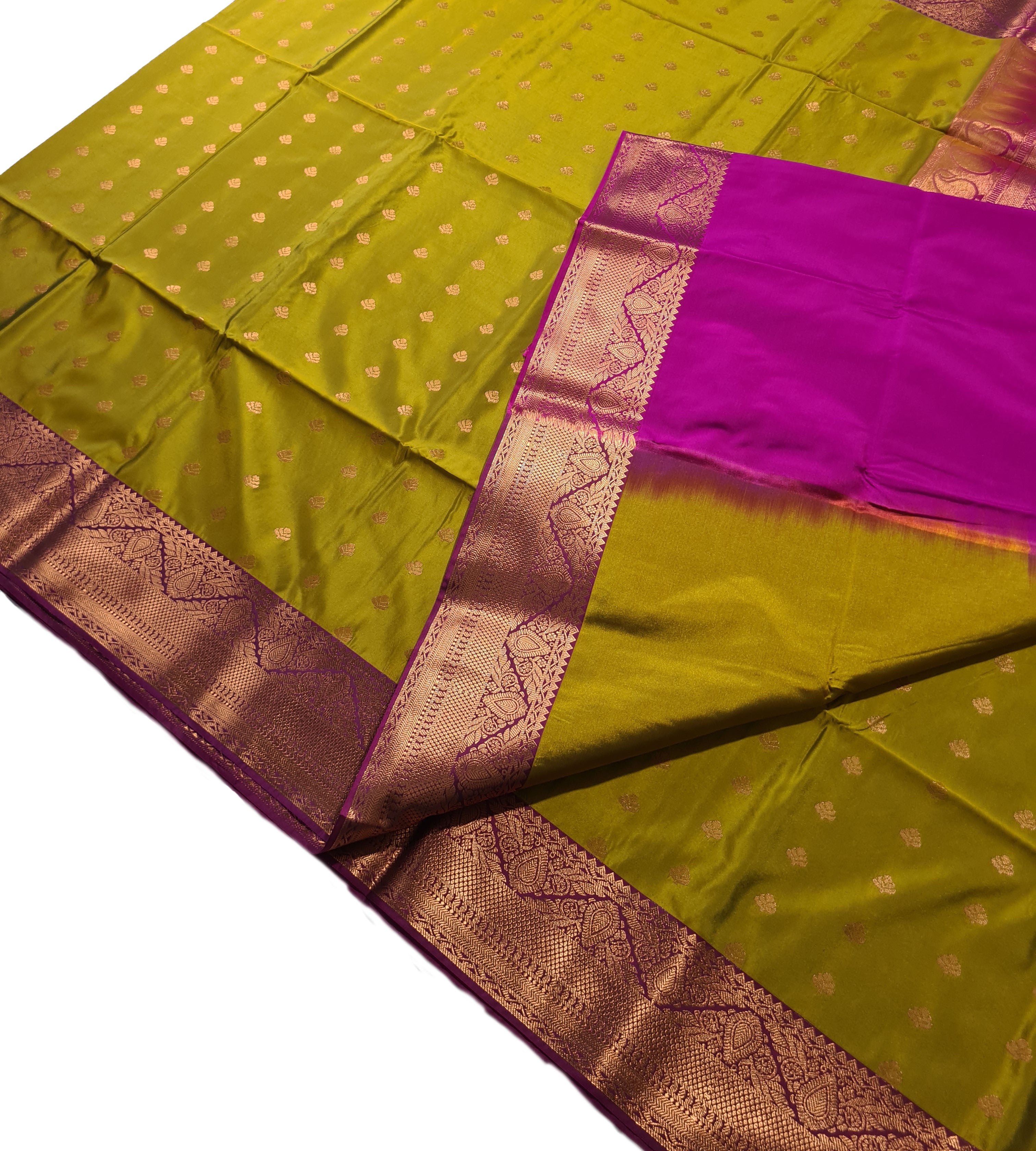 Kanchi Vegan Silk Saree With Contrast Blouse and Rich Jari Pallu