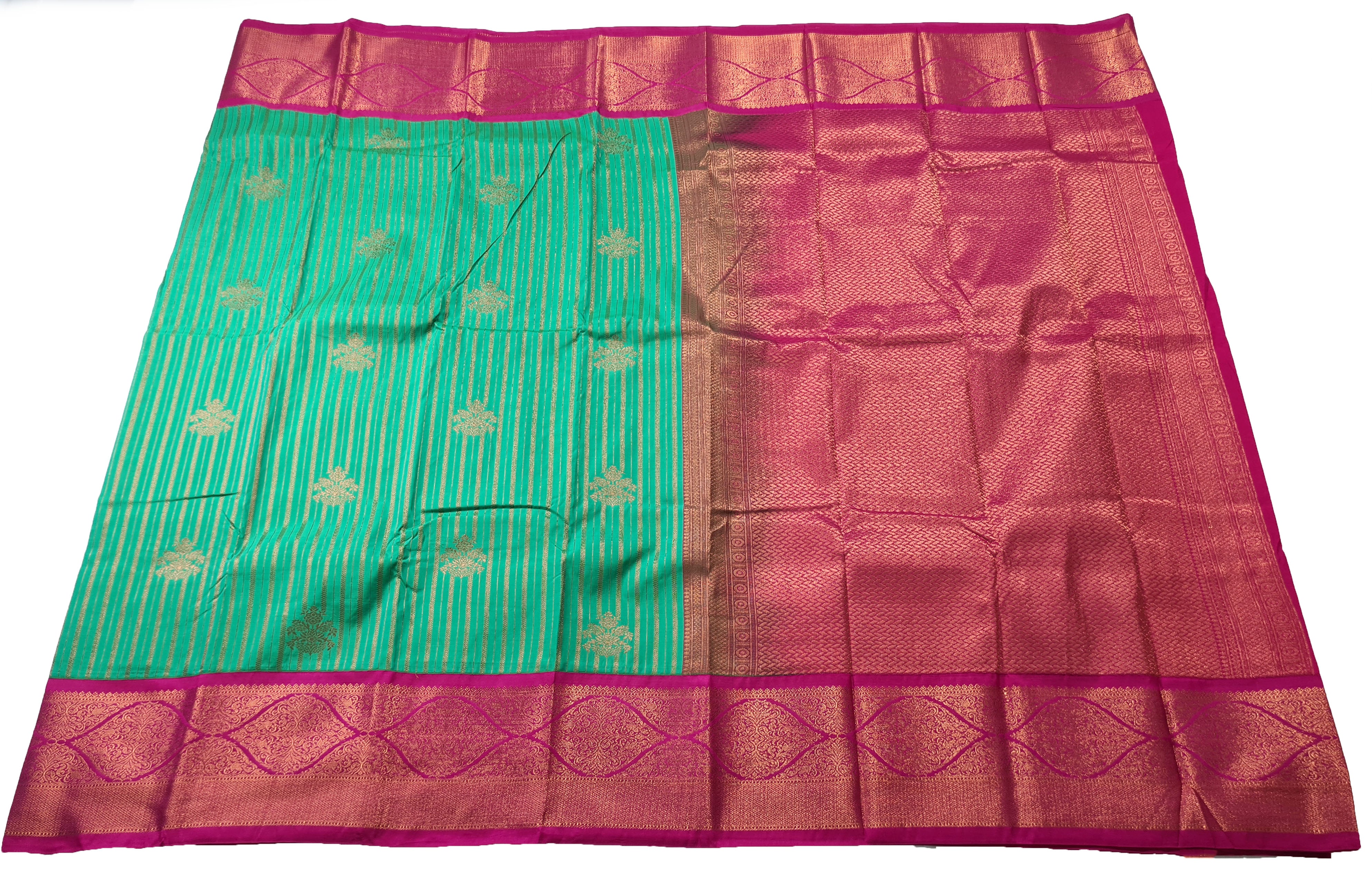 Kanchi Vegan Silk Saree With Contrast Blouse and Rich Jari Pallu