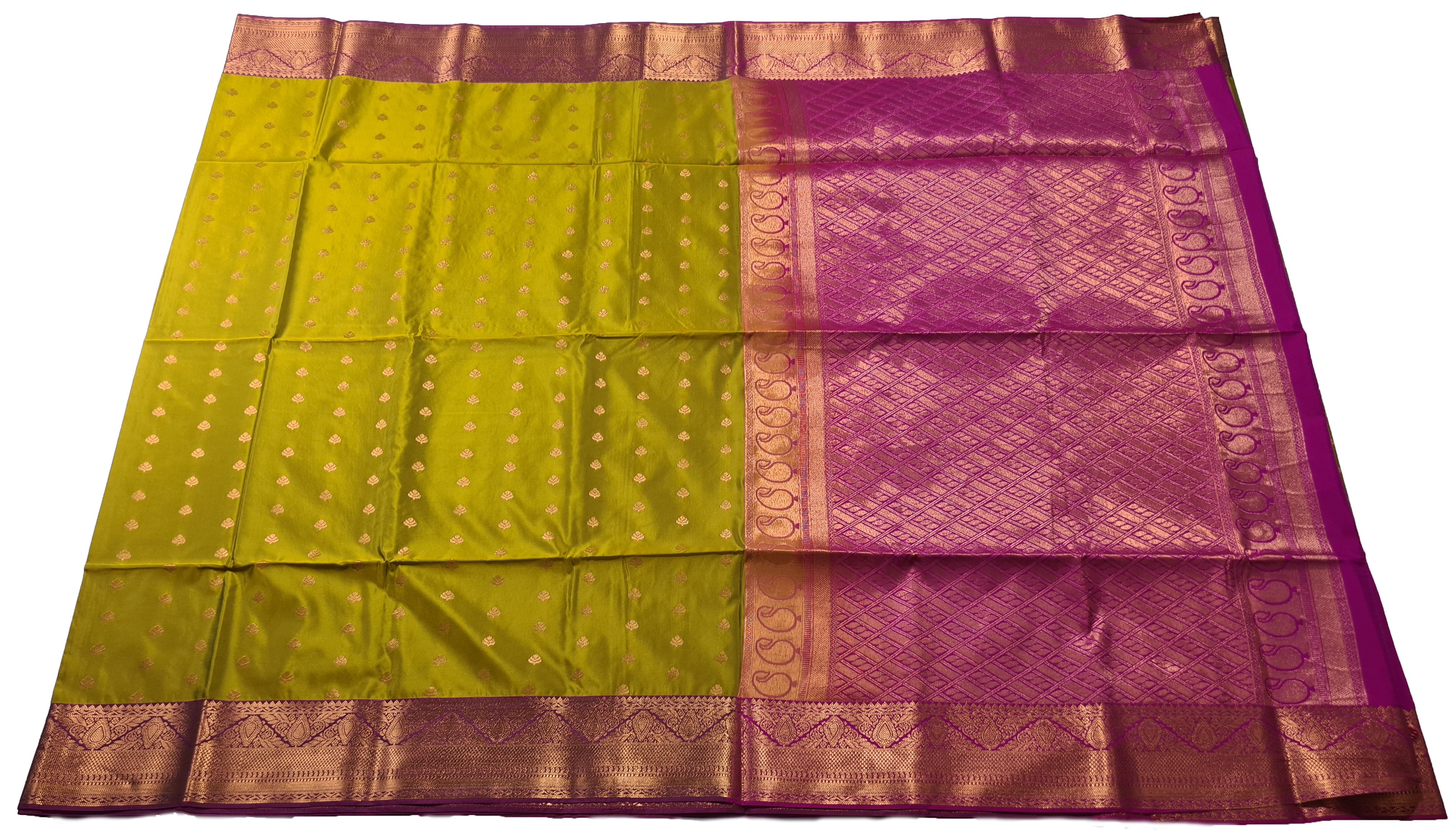 Kanchi Vegan Silk Saree With Contrast Blouse and Rich Jari Pallu