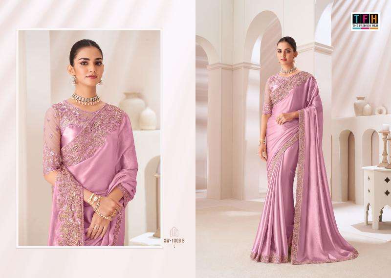 TFH Presents Sandal Wood 1303 Satin Chiffon Party Wear Sarees Collection