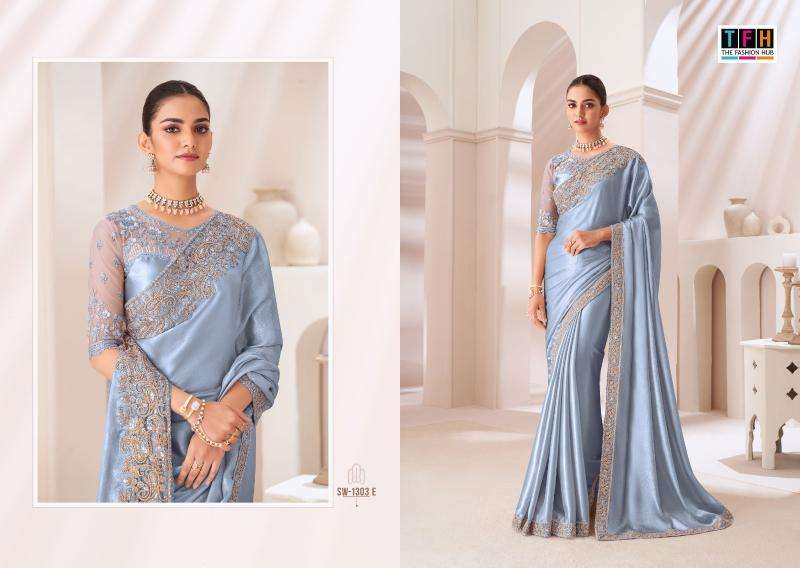 TFH Presents Sandal Wood 1303 Satin Chiffon Party Wear Sarees Collection