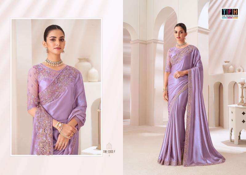 TFH Presents Sandal Wood 1303 Satin Chiffon Party Wear Sarees Collection