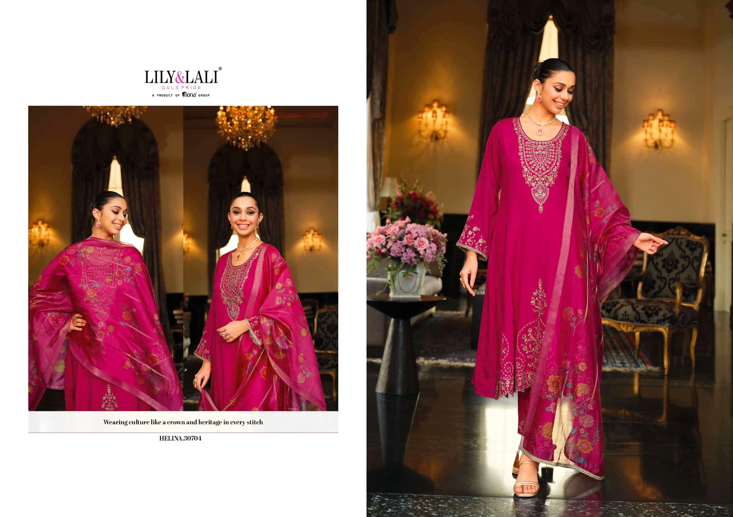 Lily and Lali Presents Helina Chinon Silk With Embroidery Work Top Bottom and Dupatta Collections