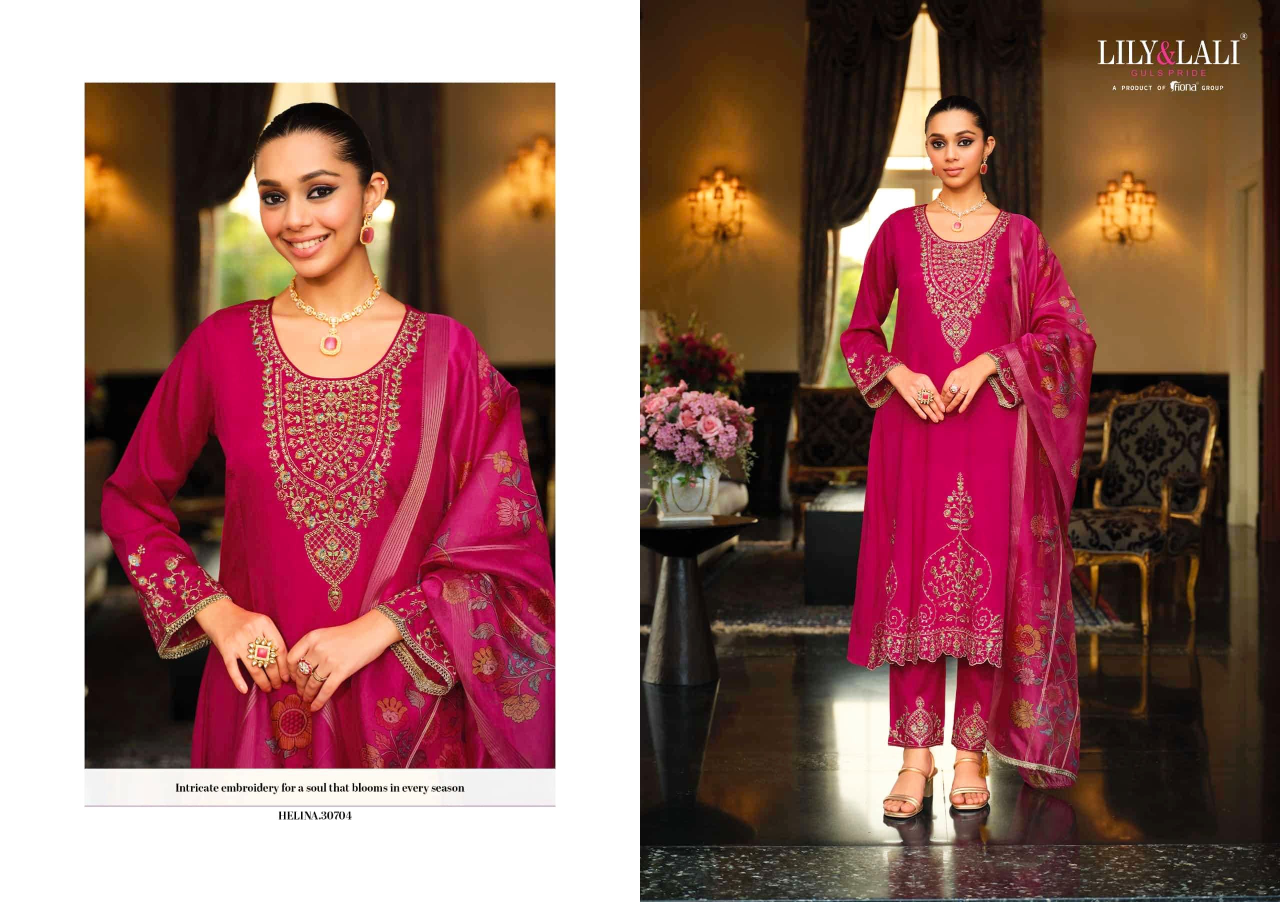 Lily and Lali Presents Helina Chinon Silk With Embroidery Work Top Bottom and Dupatta Collections