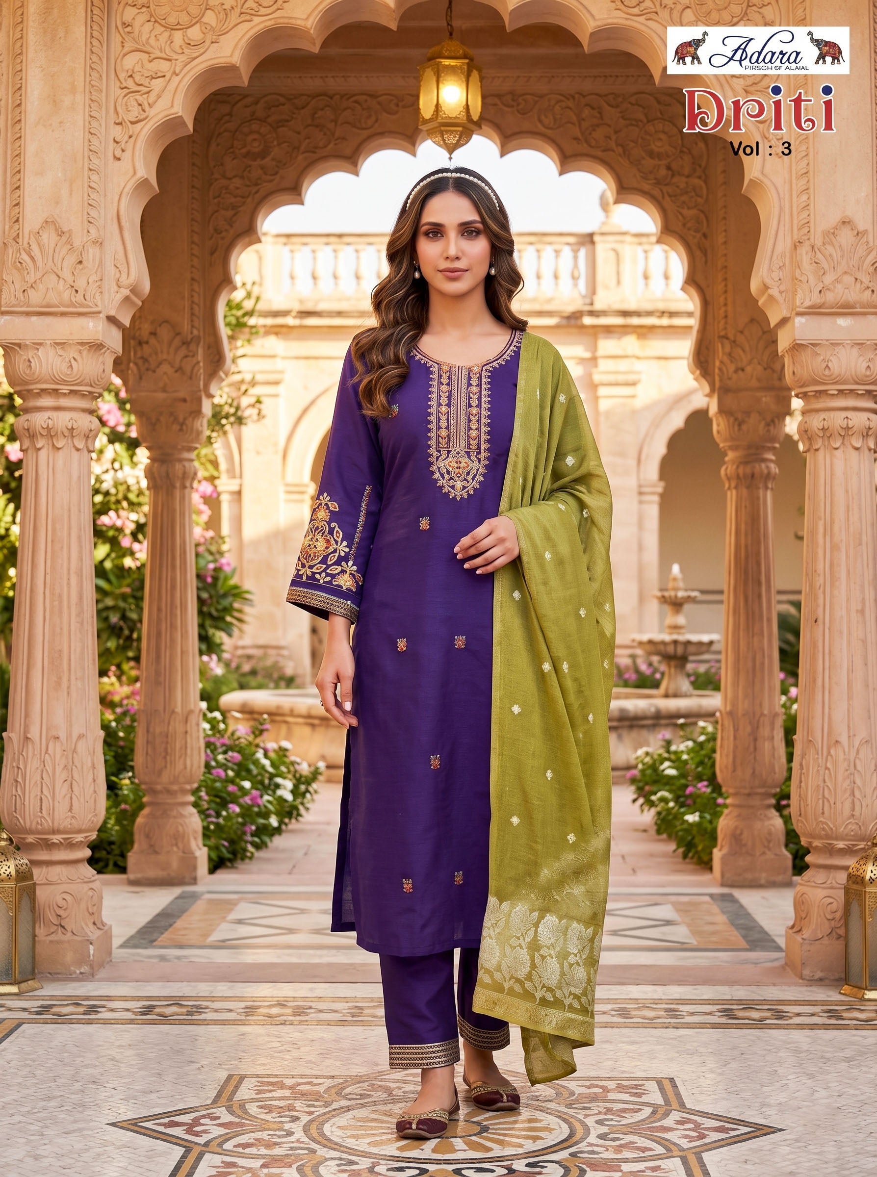 Adara Presents Driti VOL-3 Rayon Silk With Embroidery Work Top Bottom and Dupatta Collections