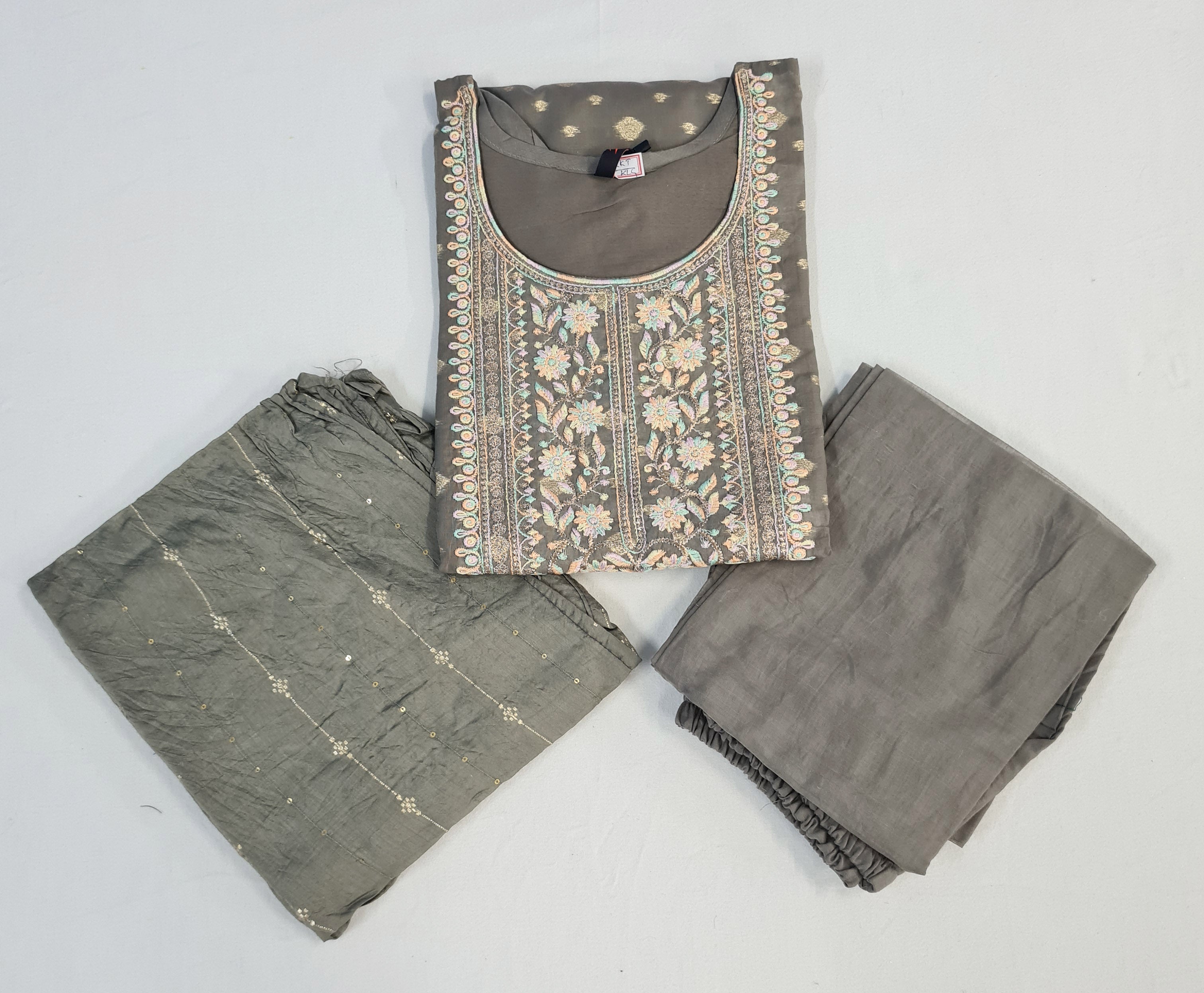 Thread Designer Embroidery Kurtis With Pant And Dupatta Set
