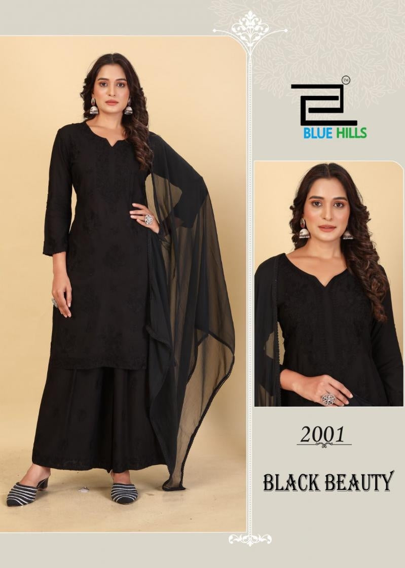 Blue Hills Presents Black Beauty Series 2001-2004 Rayon With Work Anarkali Suit Collections