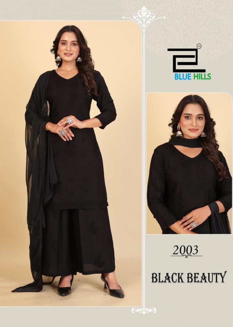 Blue Hills Presents Black Beauty Series 2001-2004 Rayon With Work Anarkali Suit Collections