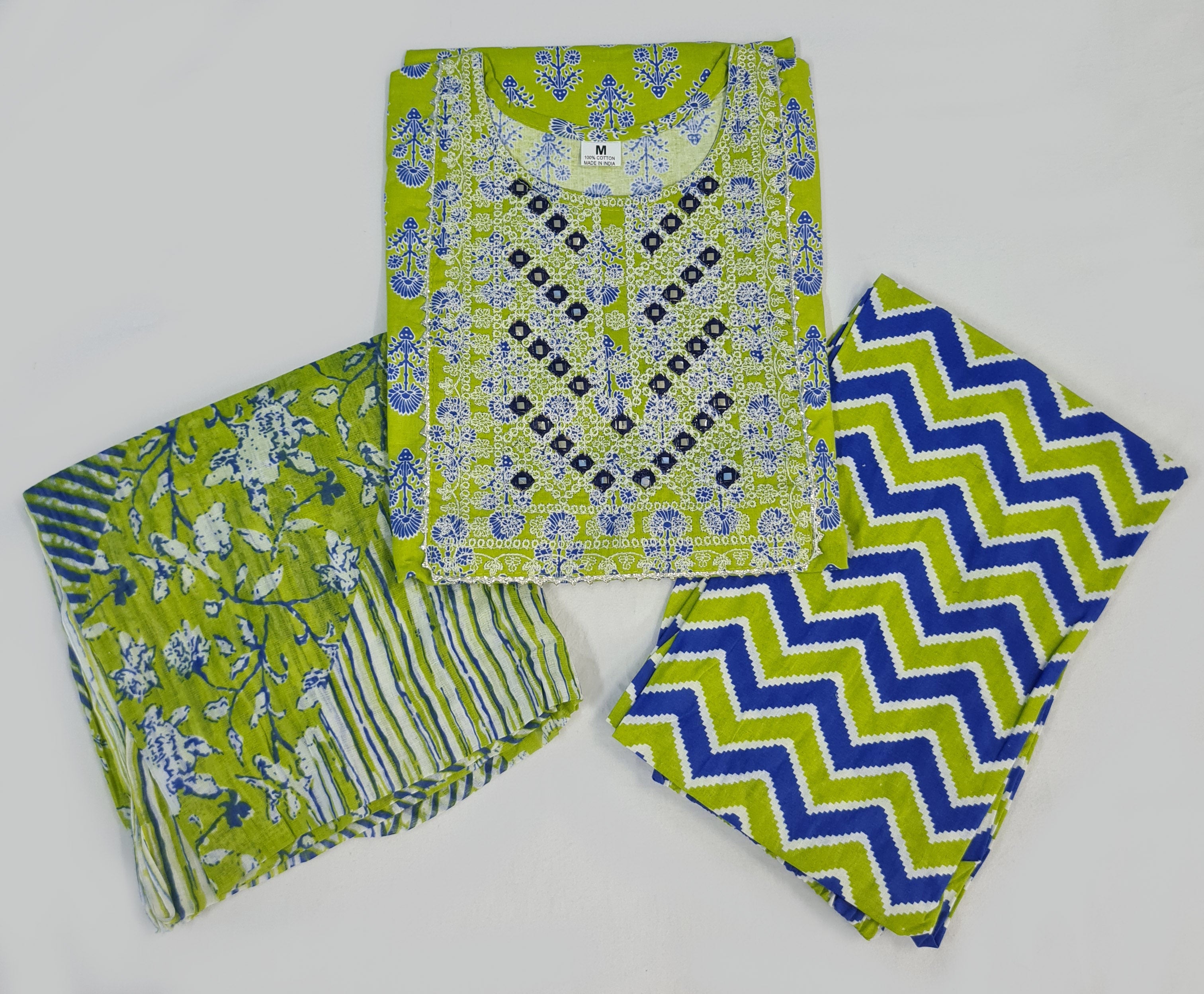 Designer Printed Cotton Kurtis With Pant And Dupatta Set