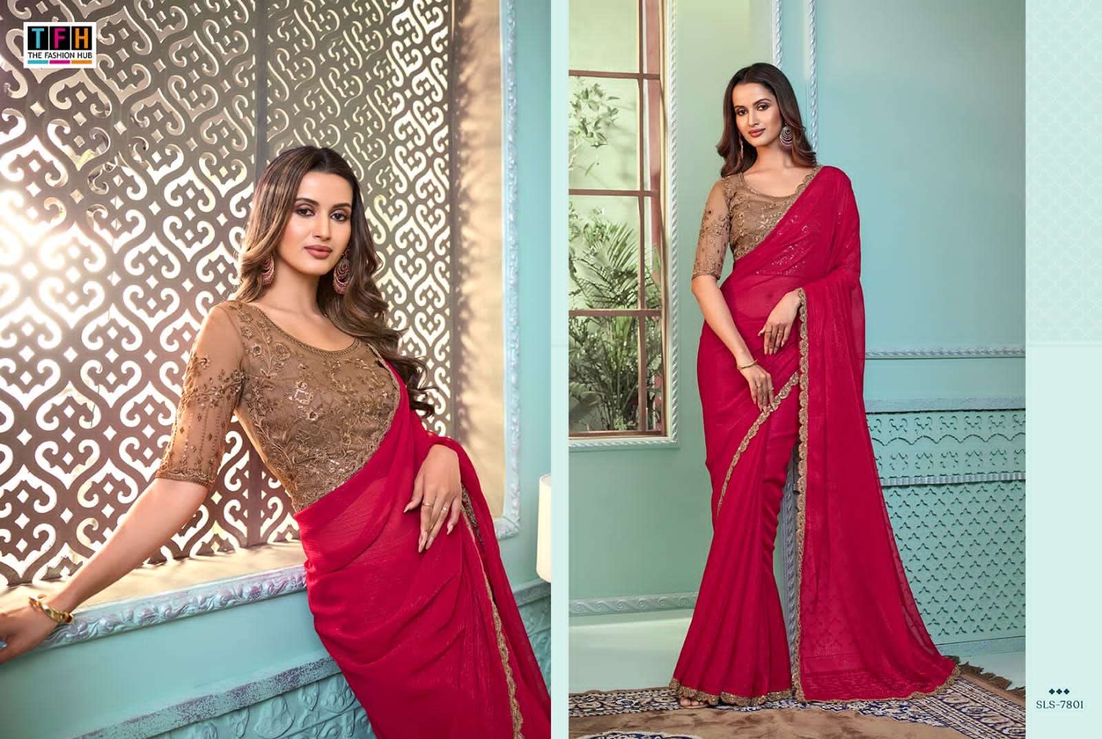 TFH Presents Salsa Style Party Wear Designer Sarees  With stitched blouse – ready size 36, margin up to 40