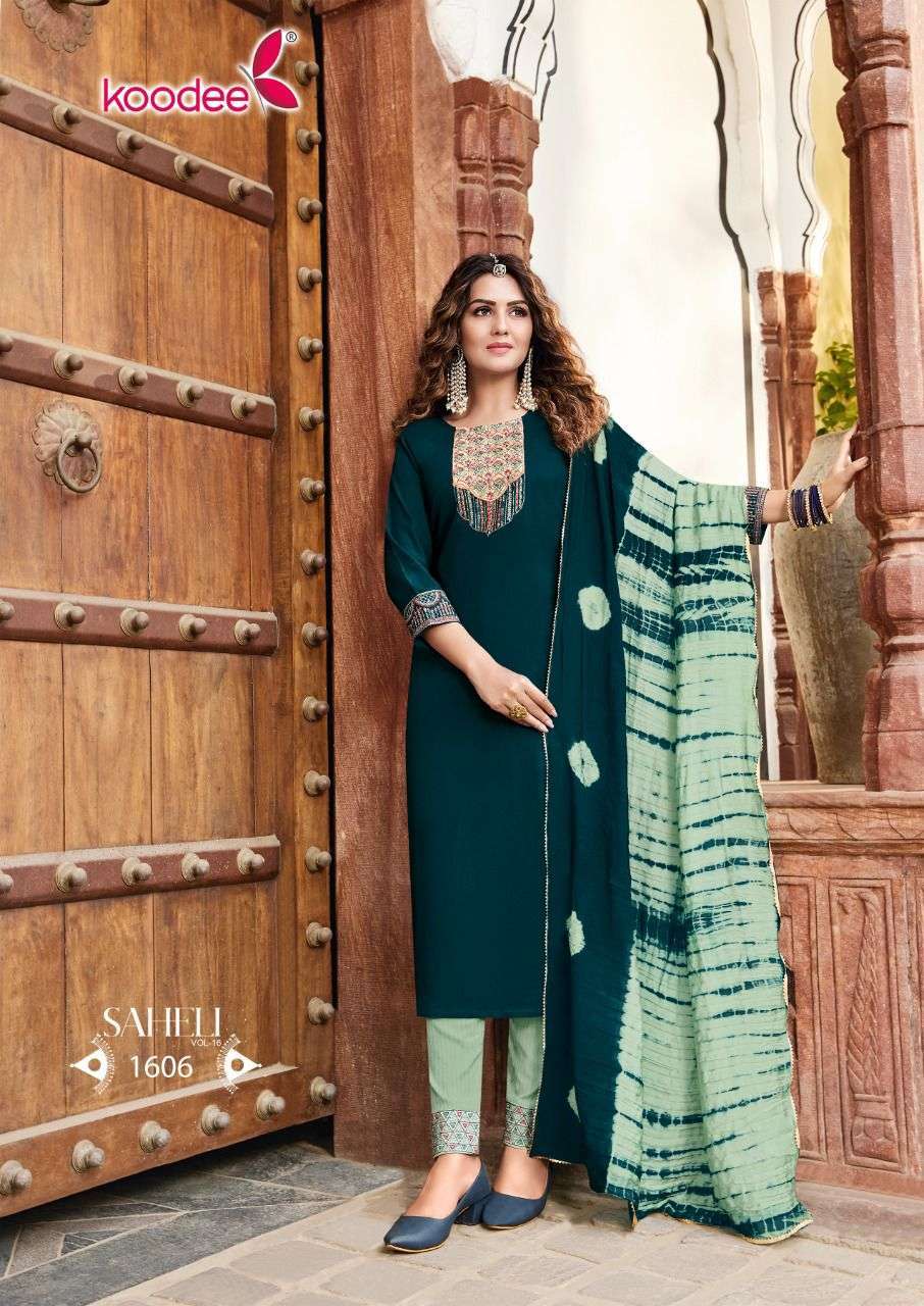 Koodee Fashion Presents Saheli Vol-16 Fancy Designer Kurtis With Pant And Dupatta Collection