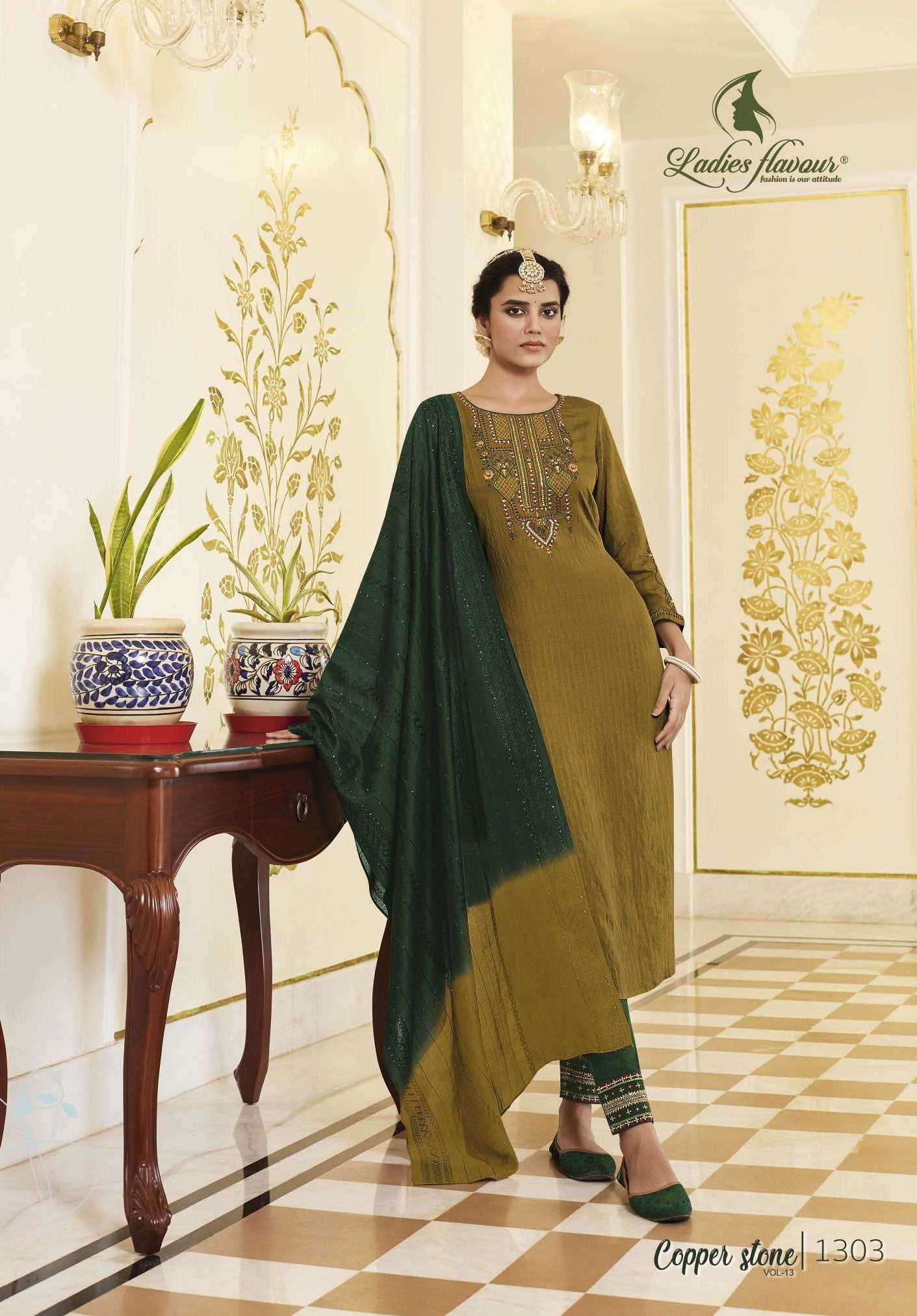 Ladies Flavour Presents Copper Stone Vol-13 Pure Viscose Kurtis with Pant And Dupatta collection