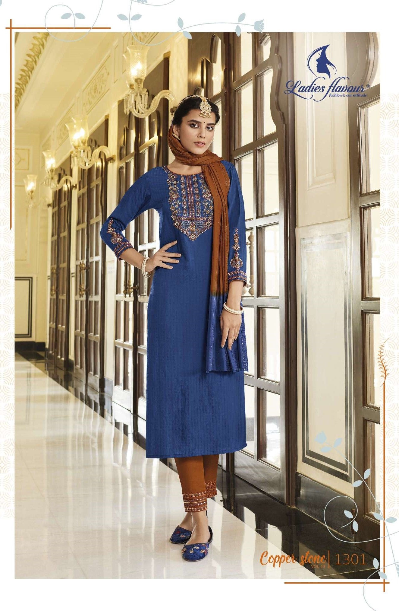 Ladies Flavour Presents Copper Stone Vol-13 Pure Viscose Kurtis with Pant And Dupatta collection