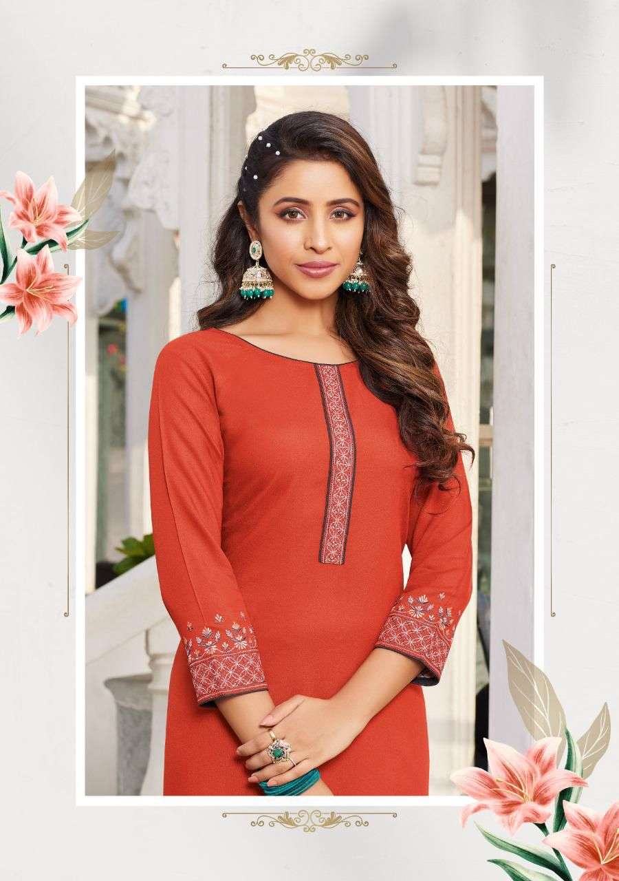 Ladies Flavour Presents Serena Vol-7 Rayon Embroidery Work Kurtis Collection