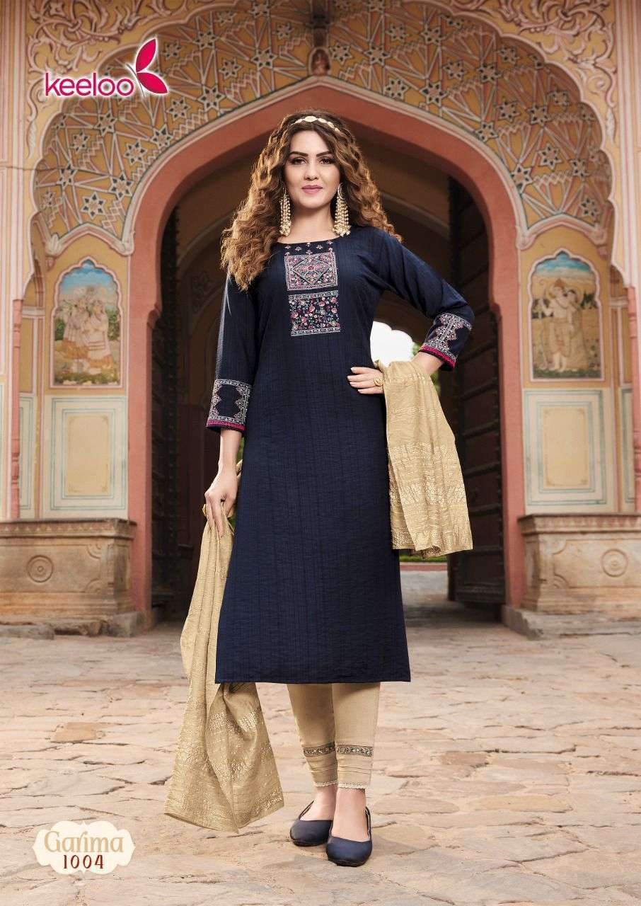 Keeloo Presents Garima Vol-1 Viscose Designer Party Wear Kurtis With Pant And Dupatta Collection.