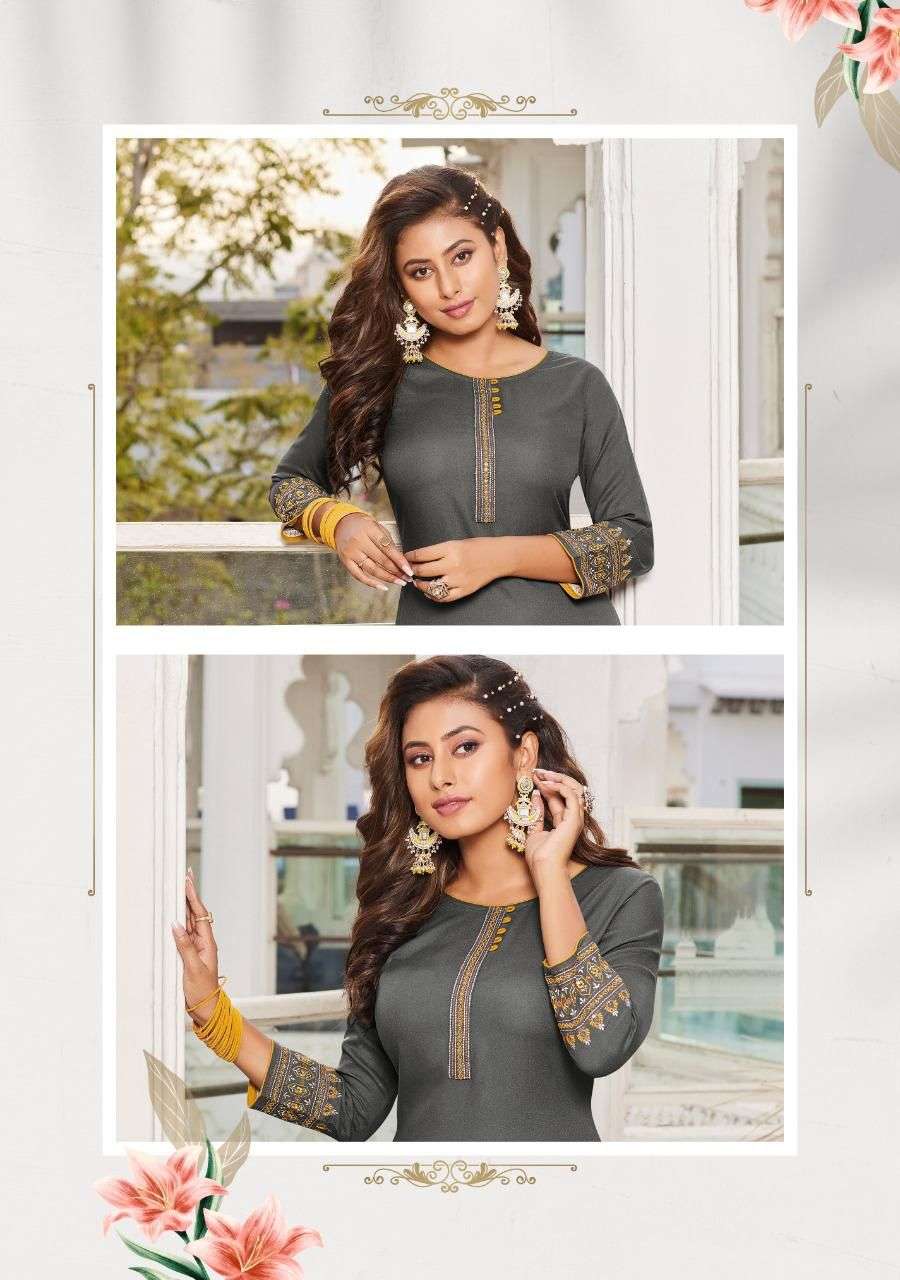 Ladies Flavour Presents Serena Vol-7 Rayon Embroidery Work Kurtis Collection