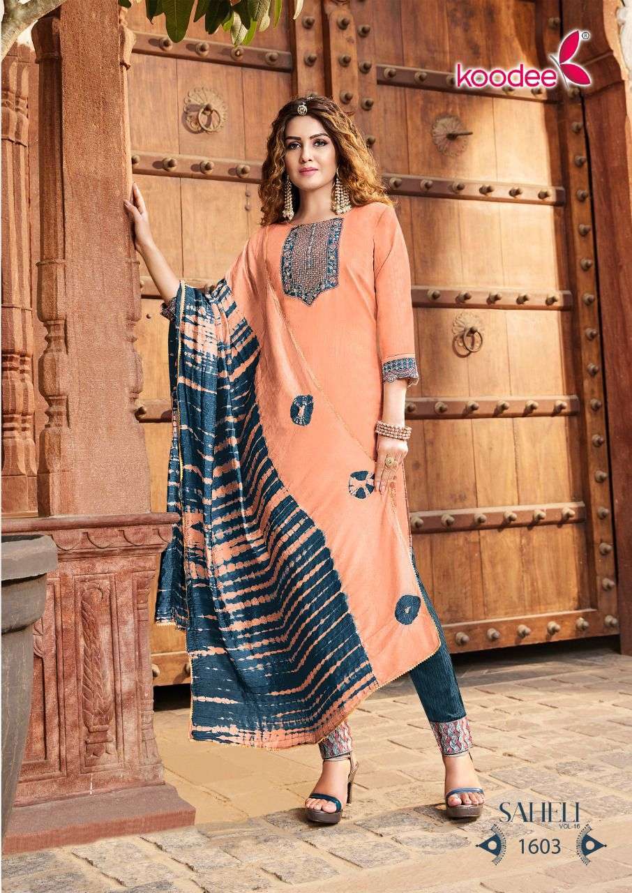 Koodee Fashion Presents Saheli Vol-16 Fancy Designer Kurtis With Pant And Dupatta Collection