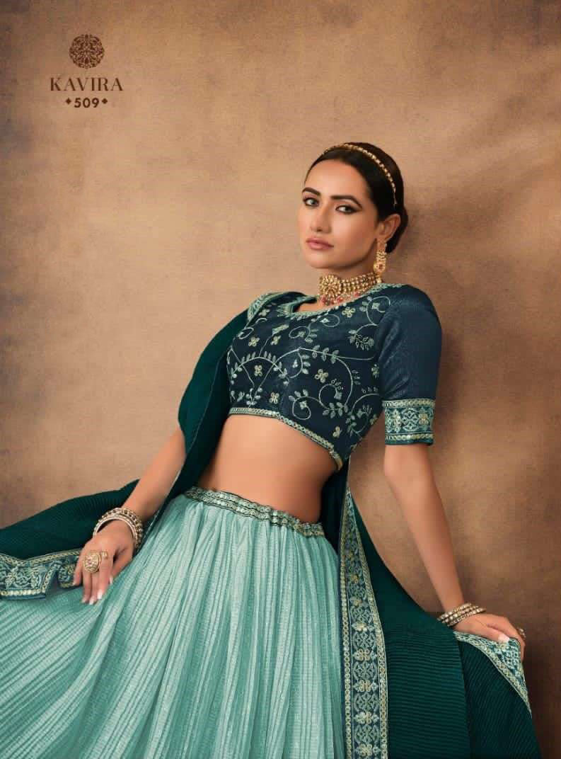 Kavira Presents Vrinda 501 To 509 Series Designer Partywear Lehenga Choli (Un-Stitched)