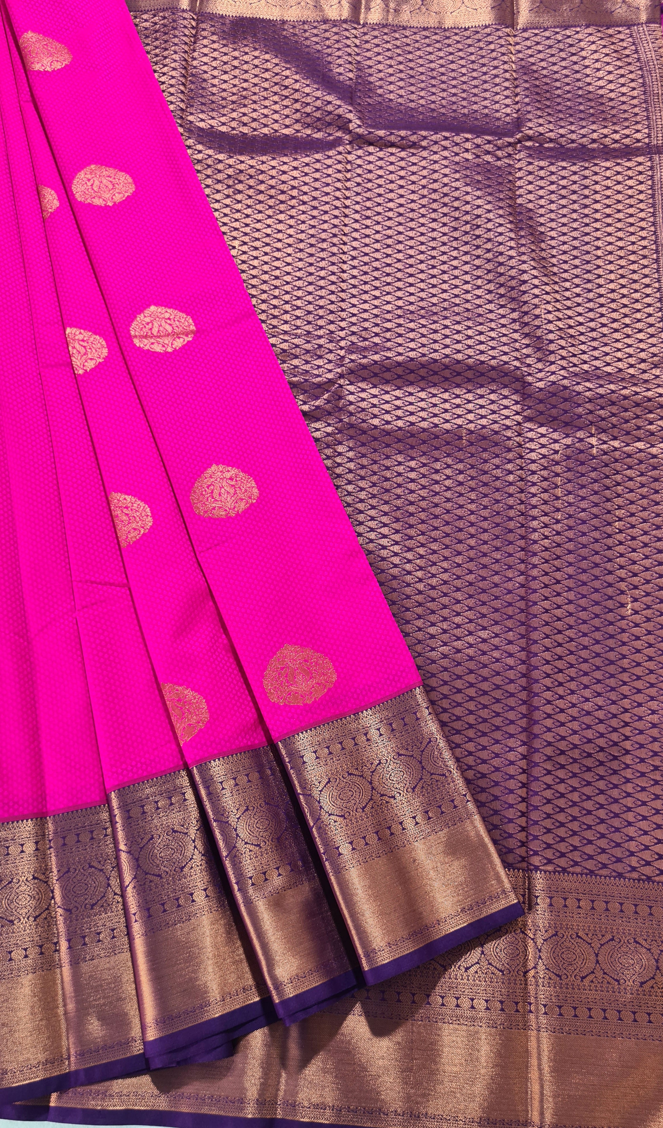 Kanchi Vegan Silk Saree With Contrast Blouse and Rich Jari Pallu