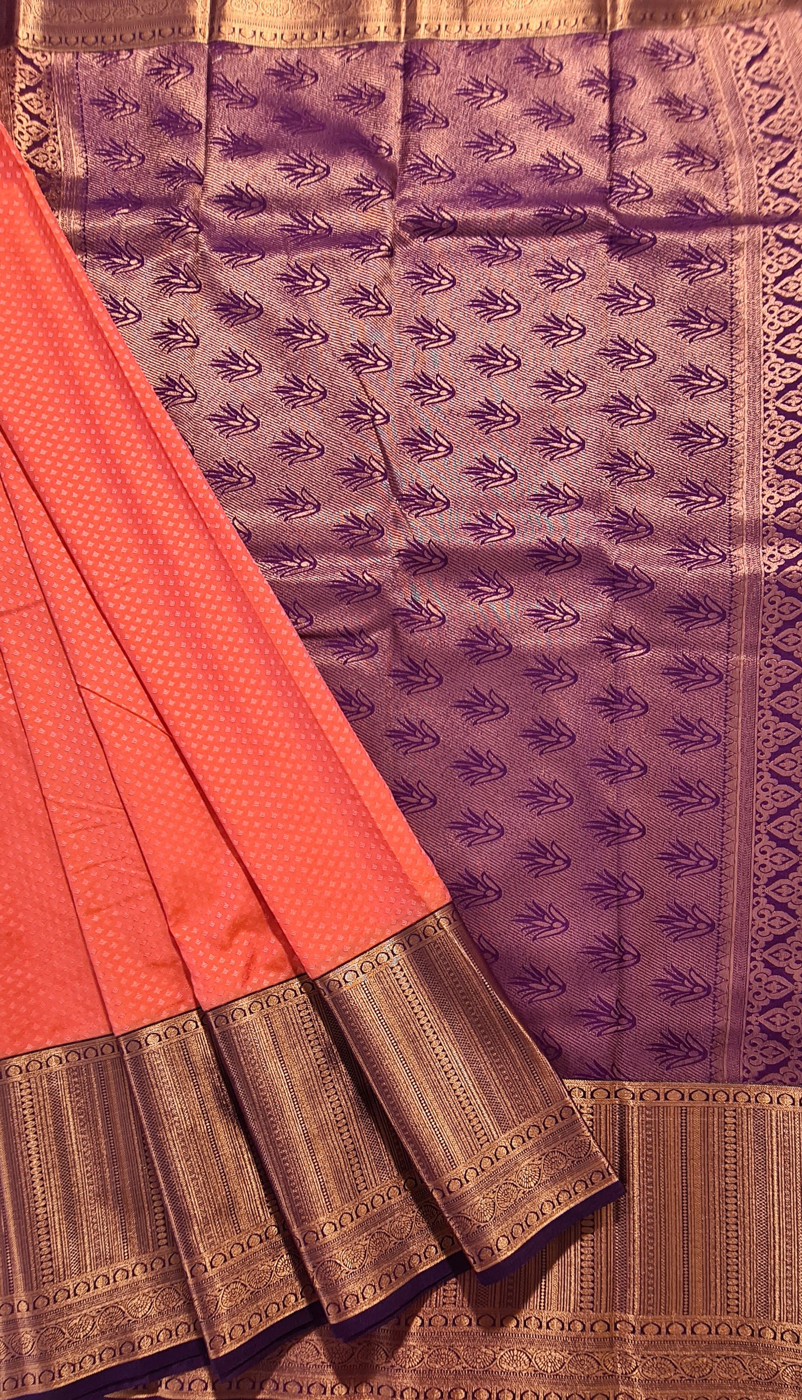 Kanchi Vegan Silk Saree With Contrast Blouse and Rich Jari Pallu
